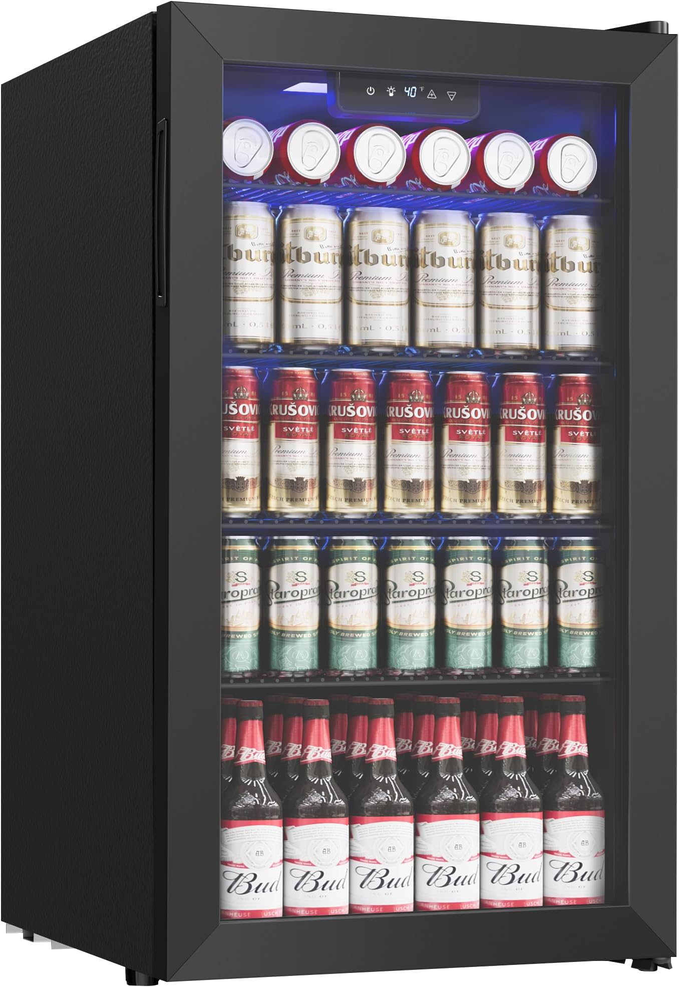 Beverage Refrigerator Cooler - 126 Can Mini Fridge with Glass Door Freestanding for Soda Beer, Wine, Beverage Cooler for Home, Office, Bar with Adjustable Removable Shelves, Black Steel.