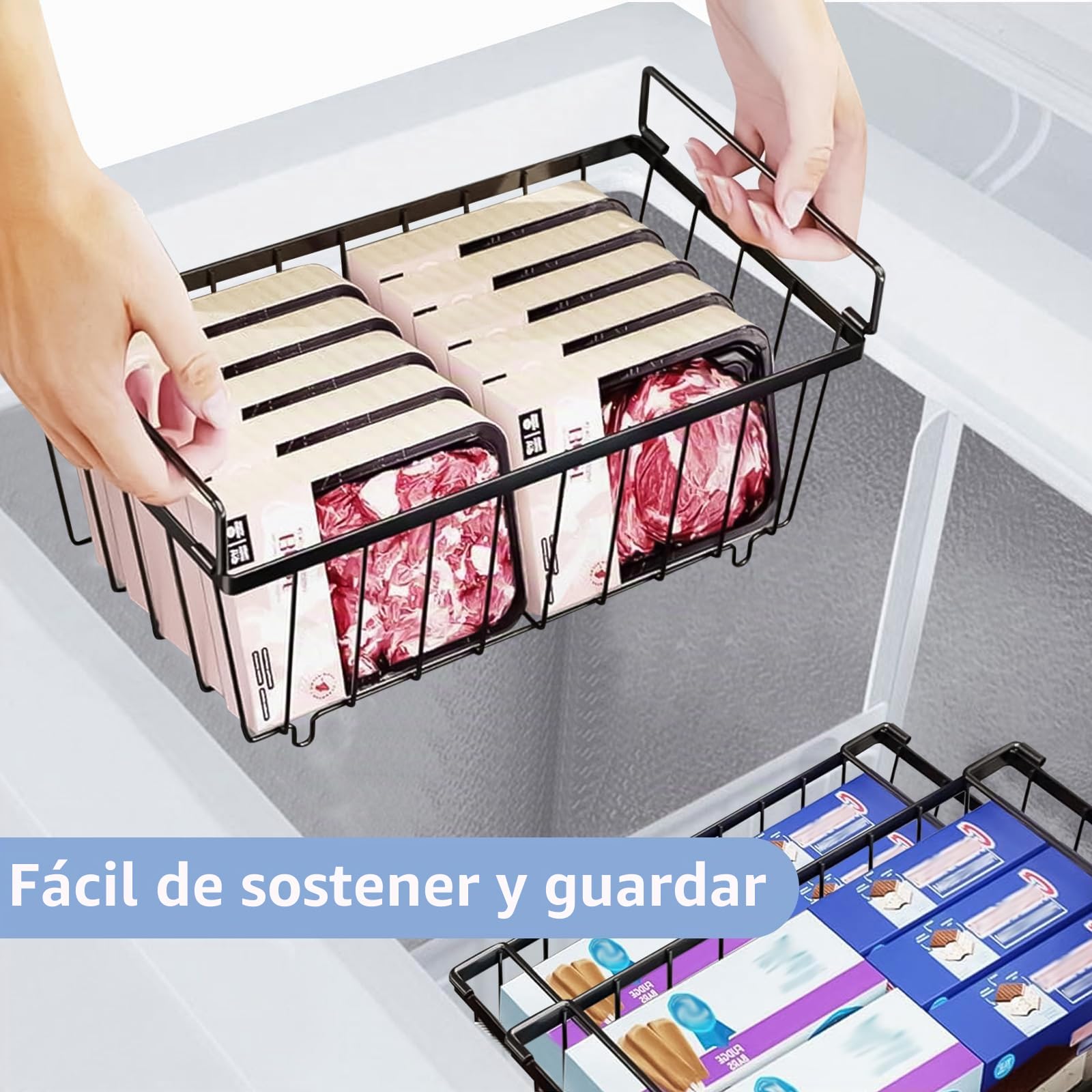 mumisuto Cesta para Congelador, 3 Cestas Apilables Organizadores Arcon Congelador con Asas, Cestas de Almacenamiento para el Hogar, para Congeladores de 5 a 7 Pies Cúbicos