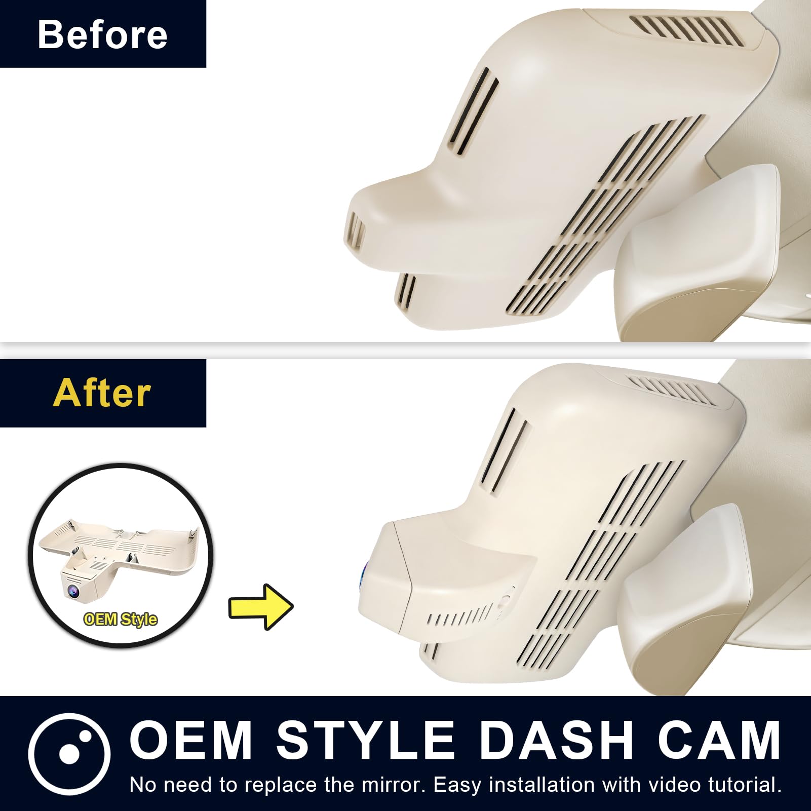 MANGOAL 4K Dashcam Voiture, UHD 2160P Camera Voiture, pour Mercedes-Benz GLC Gen1 X253/C253 2016-2020(Modèle D Beige), GLC200 220 250 300 etc, Look OEM intégré, Capteur G, WiFi & App, Carte 64 Go