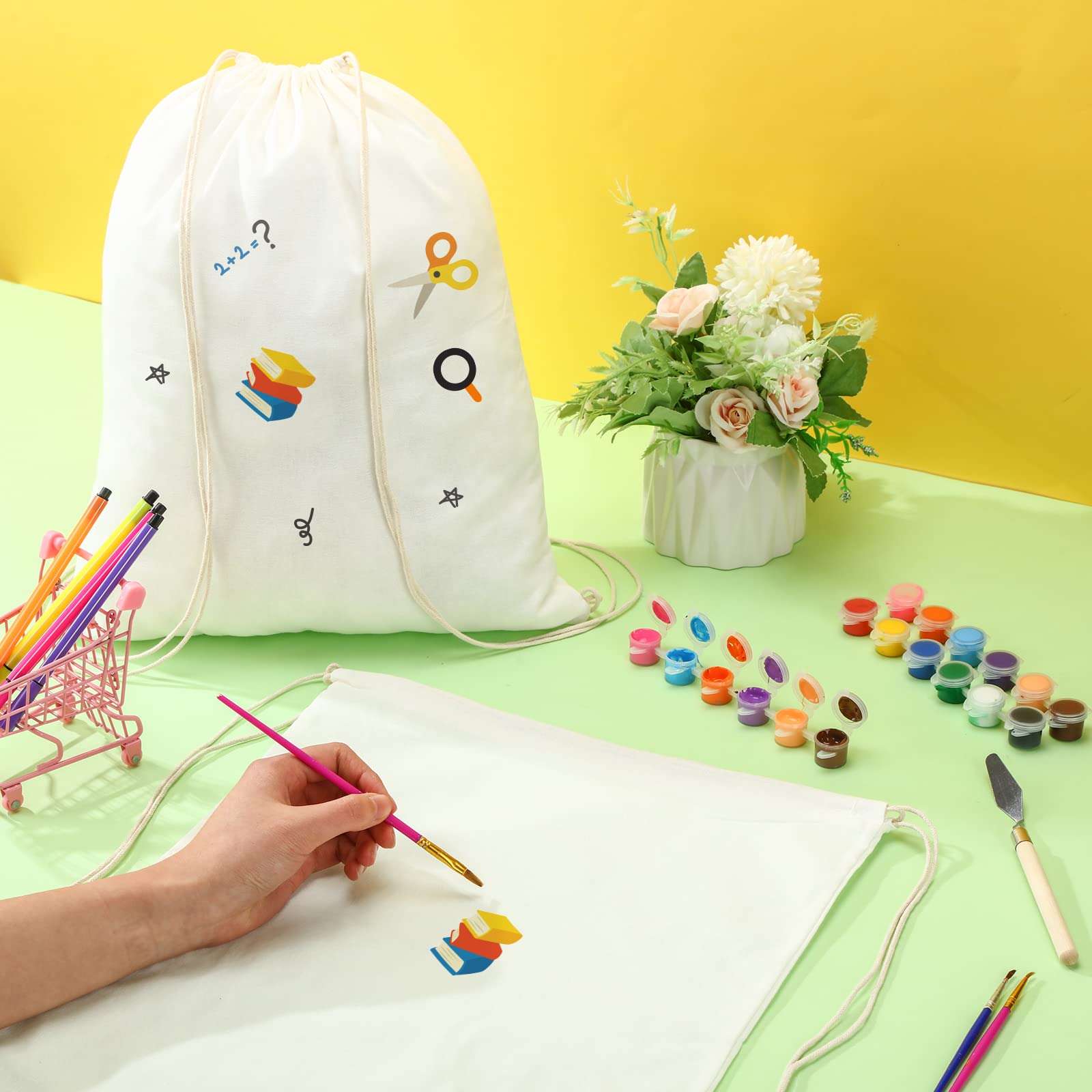 Saintrygo Bolsas de algodón con cordón de teñido anudado, mochila con cordón, artículos de teñido anudado, bolsas de regalo para fiestas de cumpleaños, White, 35 cm/ 14 inches, Bolsas de algodón con