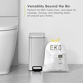 EKO 1.6 Gallon / 3-6 Liter, 80 Count Small Drawstring Trash Bags, Extra-Strong Unscented Garbage Bags, Easy-Dispense Roll for Kitchen & Household Use, Resists Tears, Leaks and Punctures, Code A, White