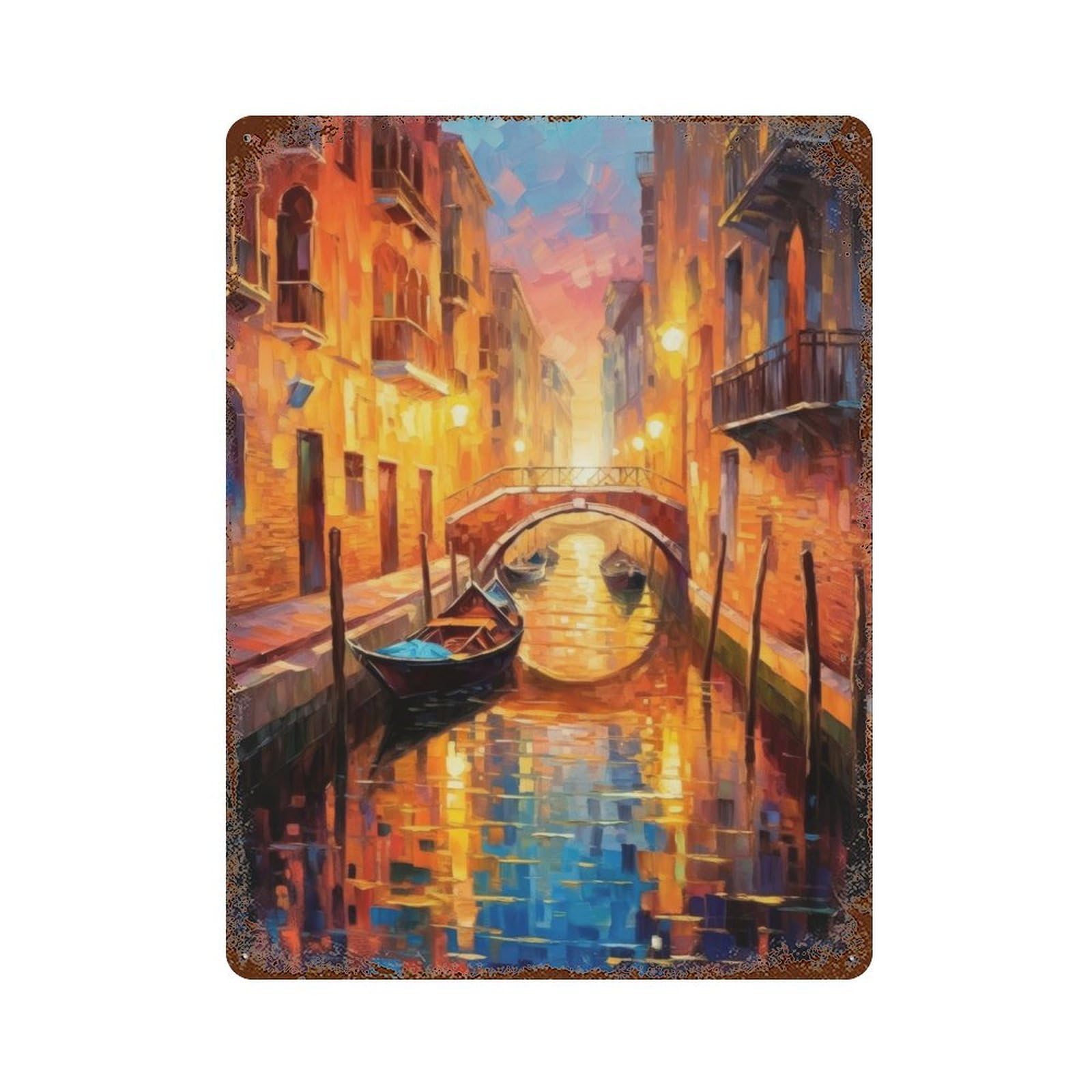 Rust Effect A Canal in Venice Rusty Metal Tin Sign 15.7"x11.8", Old School Wall Decor for Basement, Hobby Room And Garage Decor