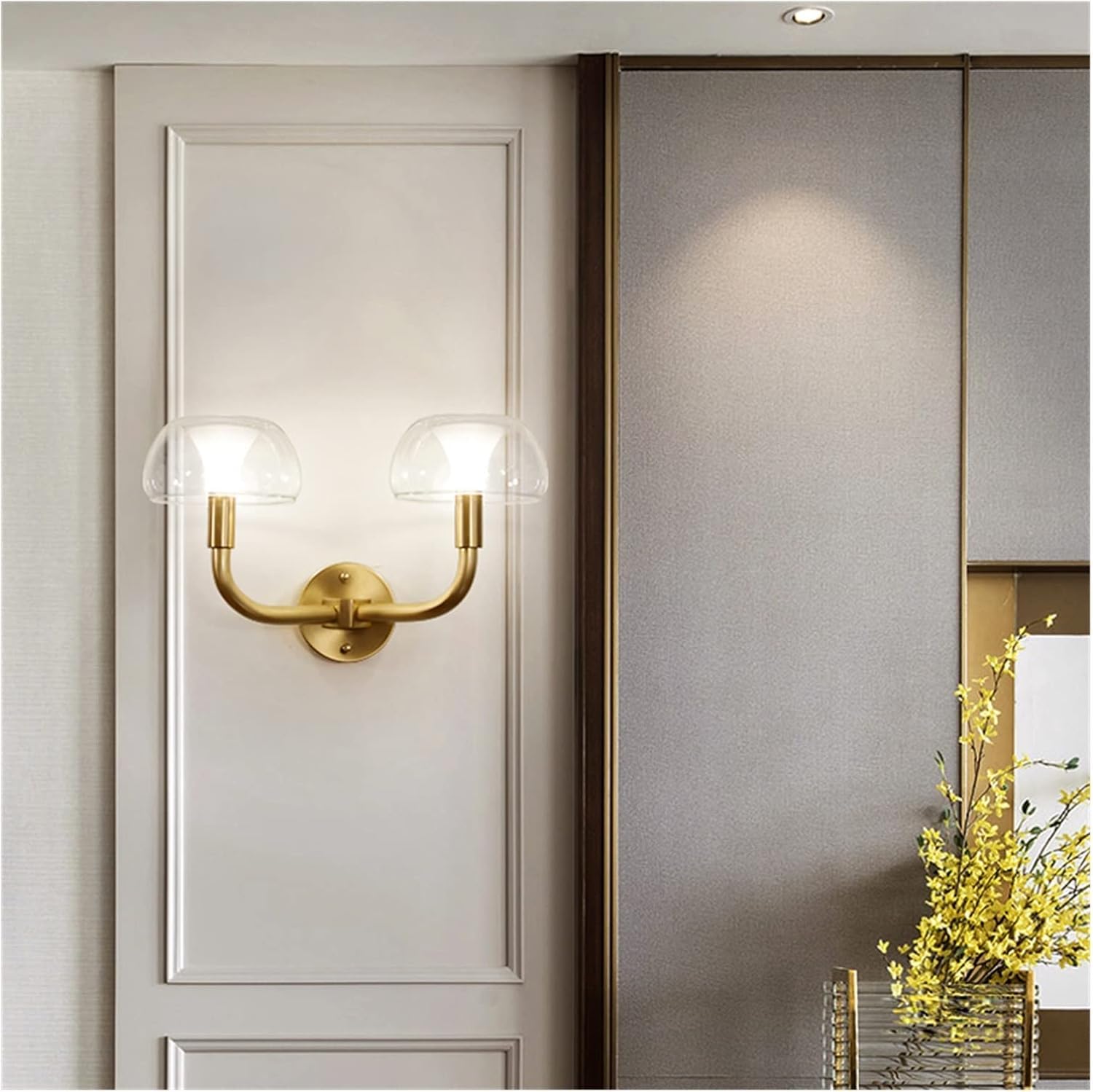 SMCCYYSD Wall lamp, Copper Lamp Mushroom Glass Lampshade Bedside Bedroom - Style Minimalist Aisle Lamp, Pendant Light