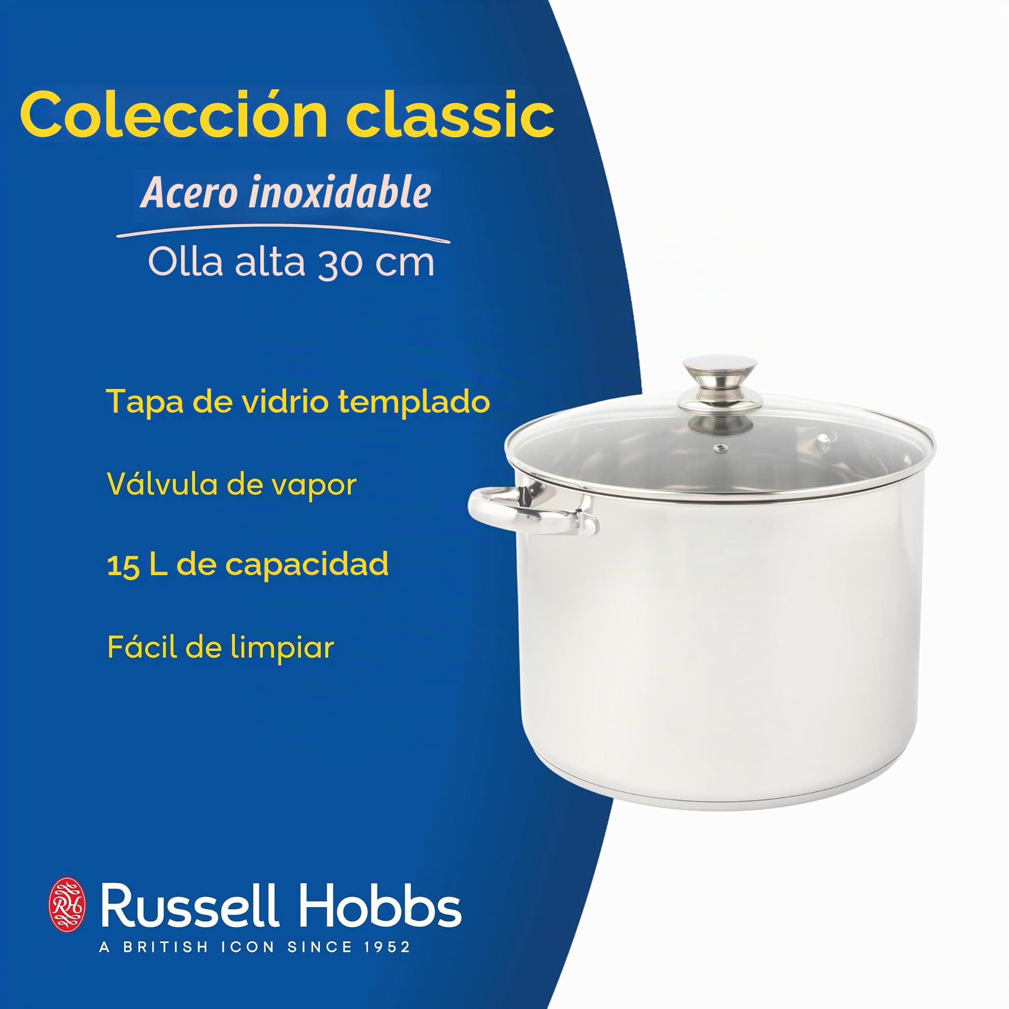 Russell Hobbs Classic Collection Olla, 15 l, 30 cm, acero inoxidable