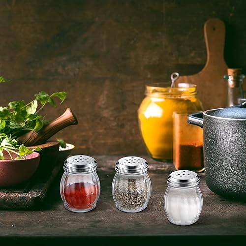 Miniatura 7 de Hotop Coctelera de queso parmesano con parte superior perforada, coctelera de especias de vidrio de 6 onzas con parte superior ranurada de acero