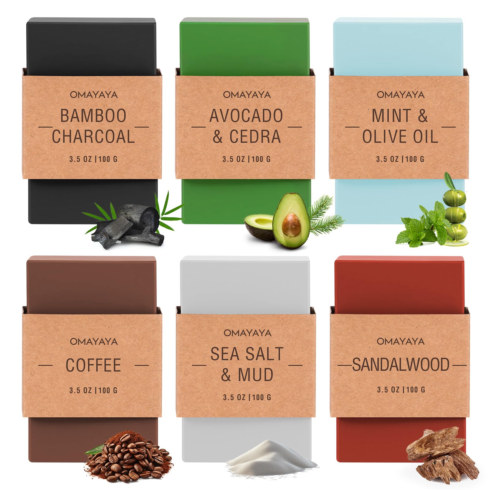 Lot de 6 savons de douche pour homme, 100 g, solides, naturels, cadeaux pour le visage, le corps et les mains, pour la Saint-Valentin, un anniversaire, la fête des pères, Noël