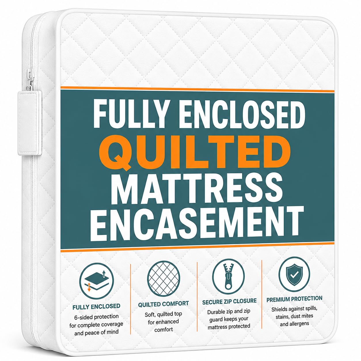 Fully Enclosed Zipped Quilted Mattress Encasement Cover Anti Dust Mite Breathable Total Mattress Protection (Single 36" x 75" + 12" depth)