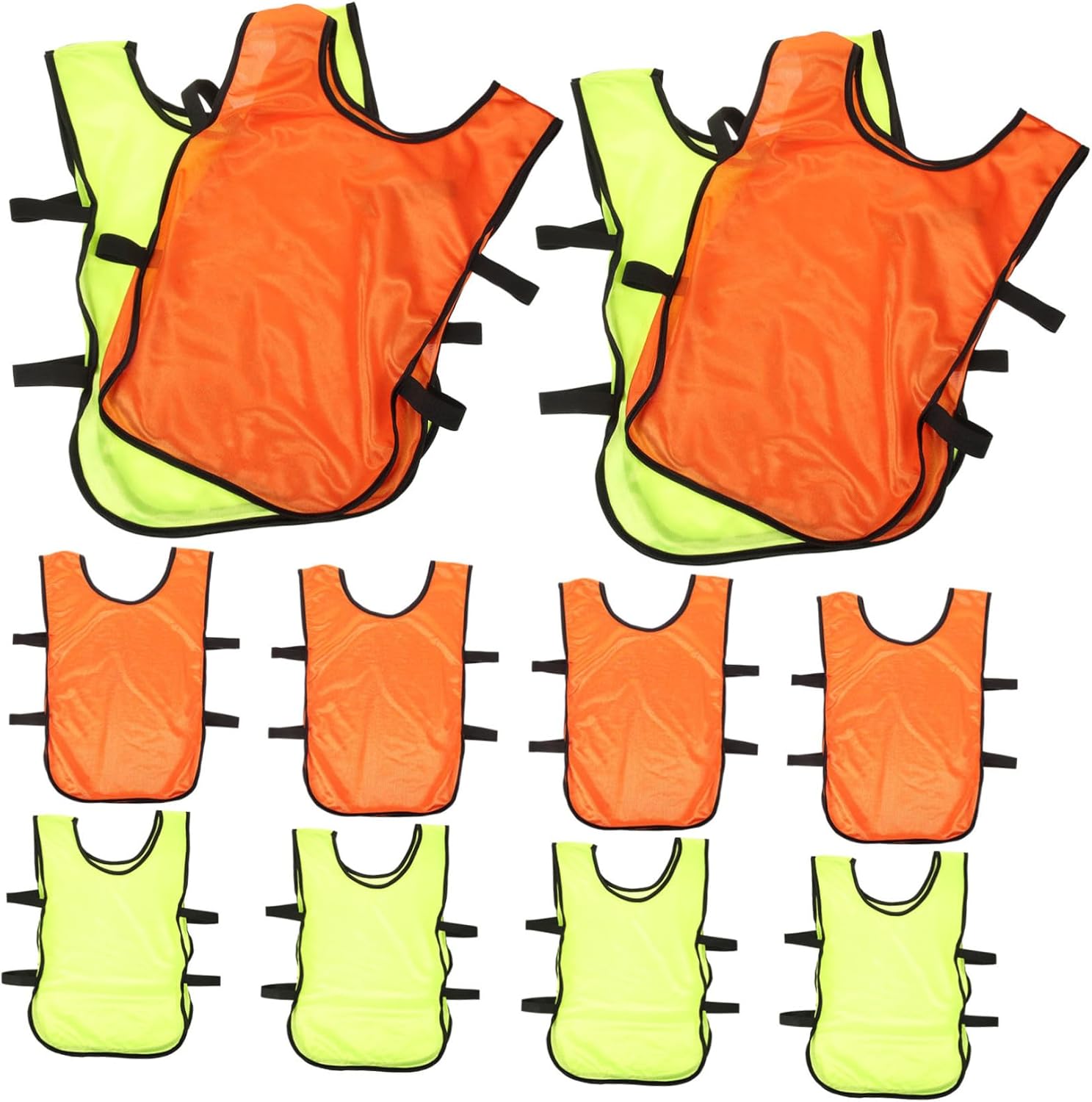 12pcs Boy Girl Sports Vests Washable Breathable Soccer Training Pinnies for Youth Lightweight Team Jerseys Fluorescent Green Orange