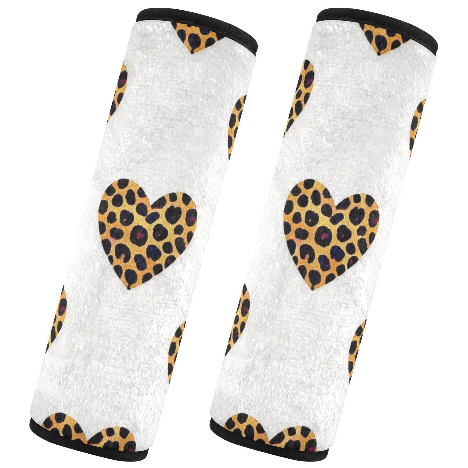 EtherSpher Cartoon Leopard Print Heart White car seat Neck Strap Covers, Stop seat Belt Cutting into Neck, carseat Seatbelt Covers for Sedan Van Van Protector para cinturón de carro 2 pcs