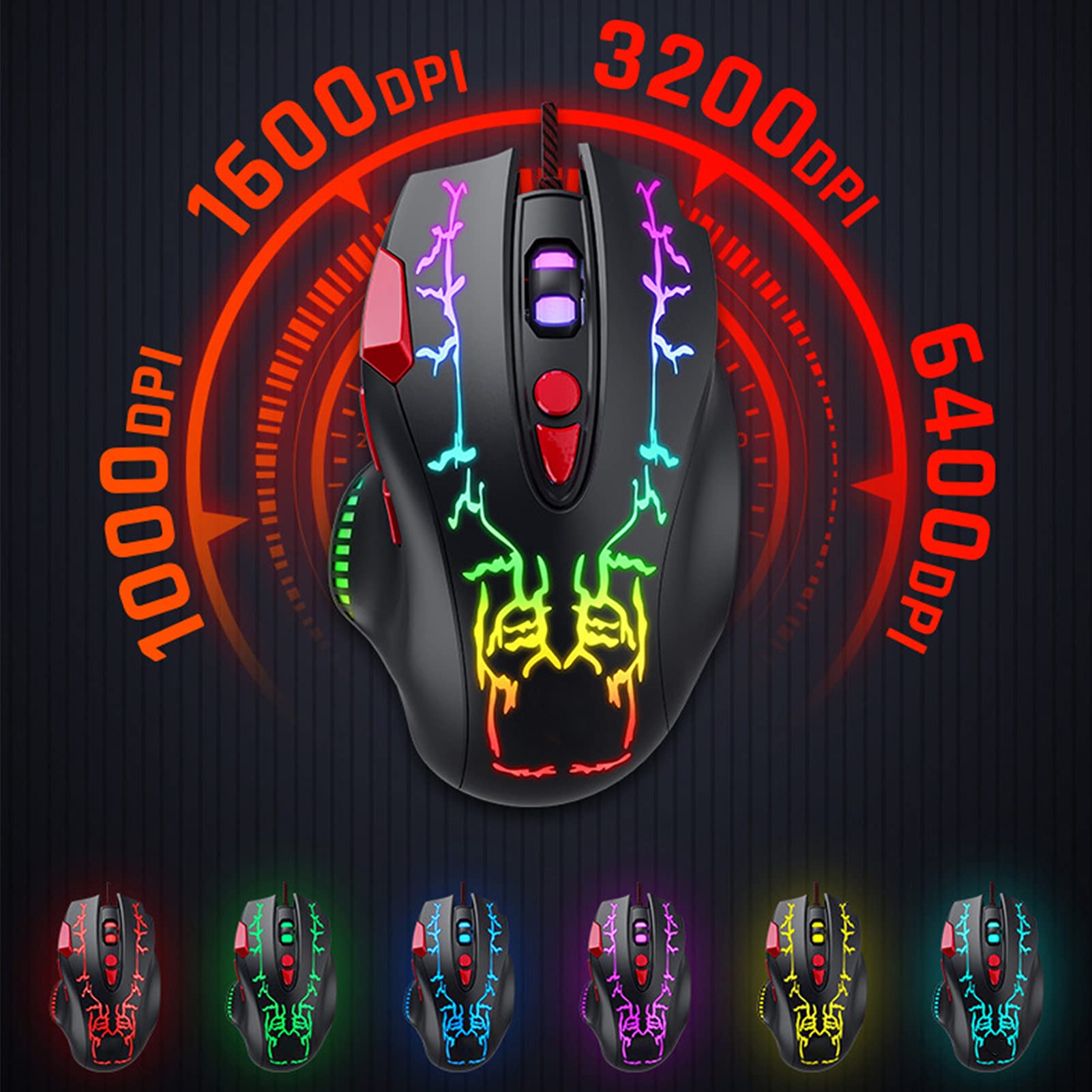 Przewodowa mysz do gier, 8 klawiszy USB Myszy z 4 prędkościami i regulacją DPI, ergonomiczna mysz z oddychającym światłem, mysz komputerowa typu plug and play zapewniająca zwycięstwa/OS X (G550