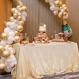 ShinyBeauty Sequin Rectangular 60x102-Inch Tablecloth,Light Gold