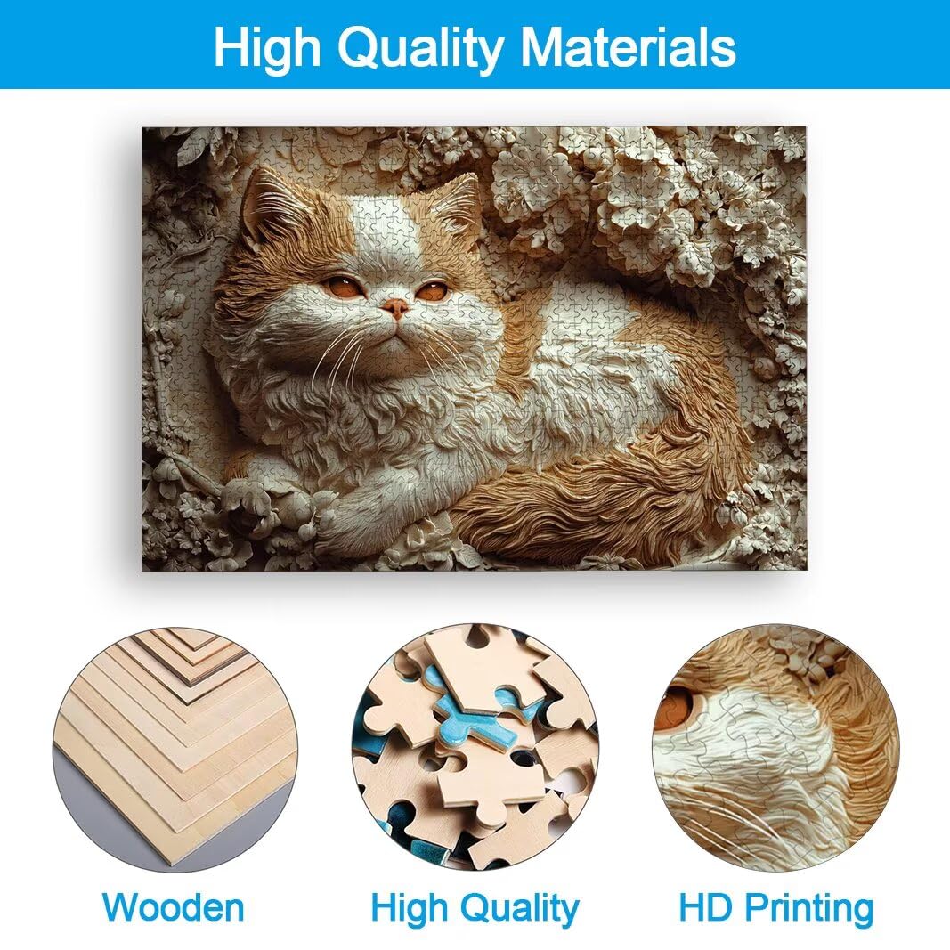 Puzzle 1000 Piezas, Puzzle Gato de Madera para Adultos, Regalos -2342