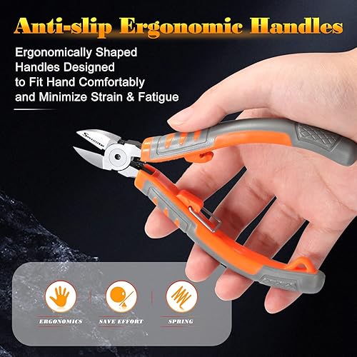 Miniatura 4 de SPEEDWOX Cortador de alambre de 5 pulgadas, alicates de corte diagonal, pinzas de corte lateral con bloqueo de seguridad y funda protectora, mini