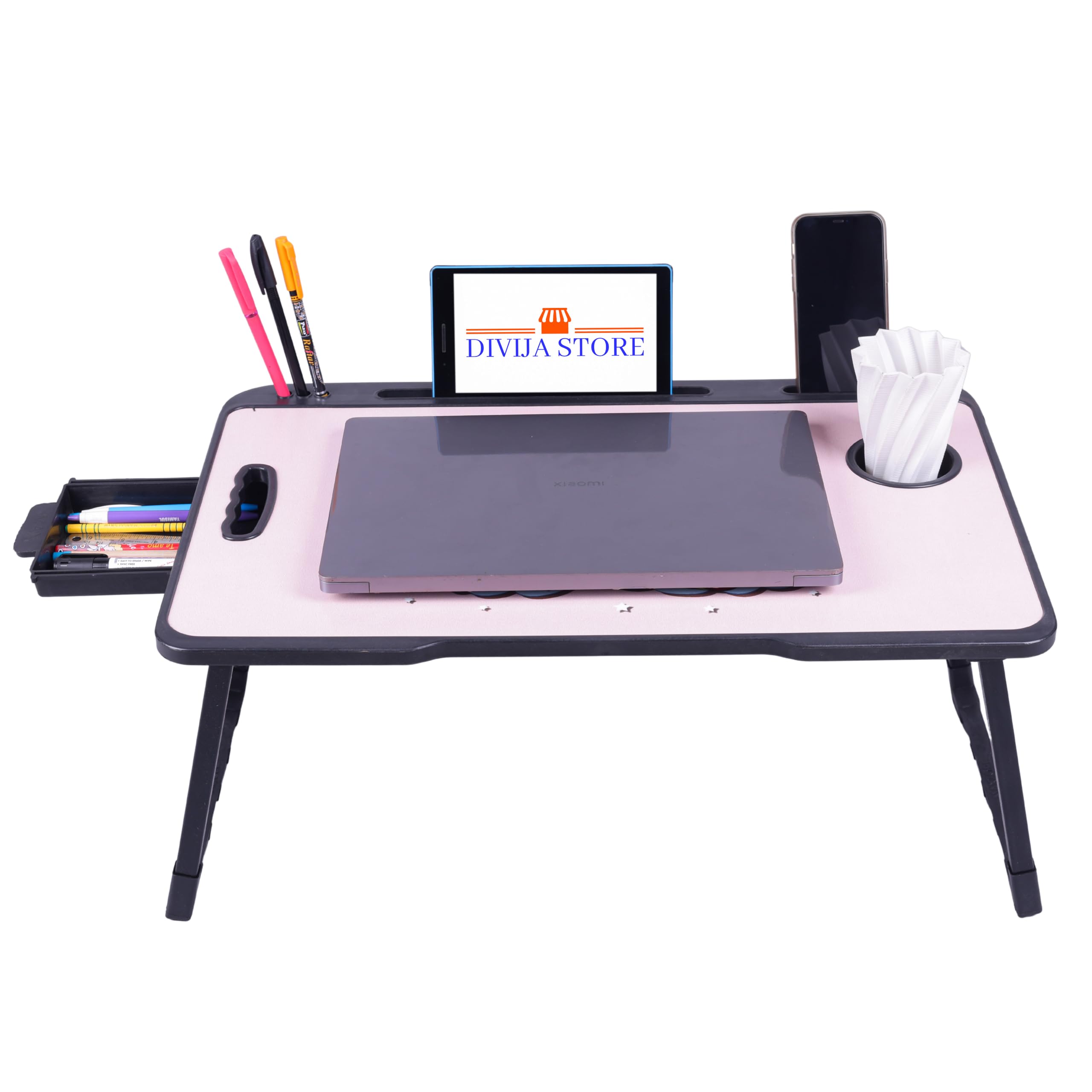 Smart Multipurpose Foldable Laptop Table with Cup Holder, Study Table, Bed Table, Breakfast Table, Foldable and Portable/Ergonomic & Rounded Edges/Non-Slip Legs (Unicorn-cotted)