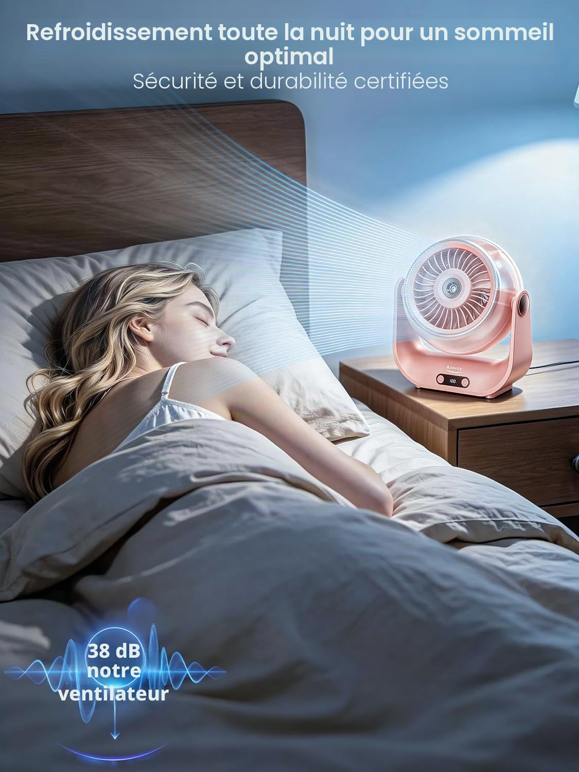 Ventilateur Brumisateur Bureau - 5000mAh Mini Ventilateurs Silencieux de Table avec 5 Vitesses, Ecran LED & Réglable à 90°, Petit Table Fan USB Rechargeable pour Chambre Bureau Extérieur (Rose)