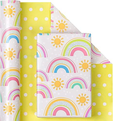 Miniatura 9 de WRAPAHOLIC Papel de regalo reversible  Mini rollo  17 pulgadas x 33 pies  Diseño de niña y rayas para cumpleaños de niños, fiestas, vacaciones, baby