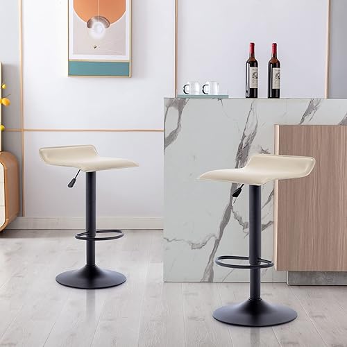 Miniatura 49 de Vogue Furniture Direct Juego de 2 taburetes de bar ajustables, modernos taburetes de bar giratorios de piel sintética con puente aéreo, silla de bar