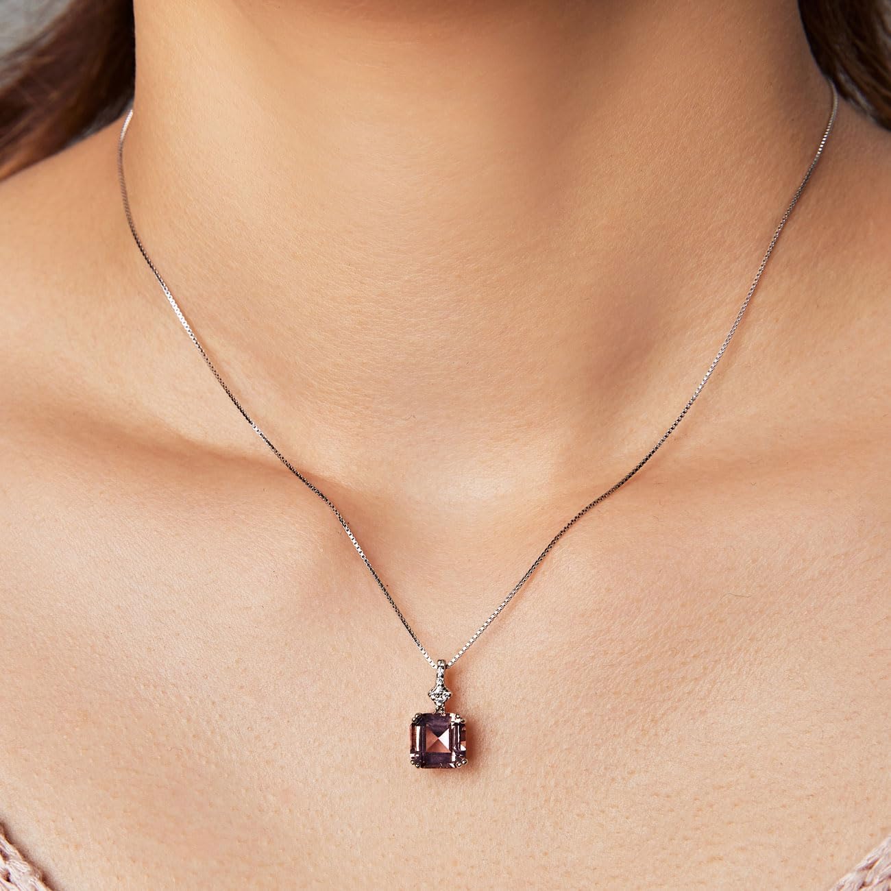 Michooyel S925 2ct Cubic Zirconia/Morganite Asscher Cut Pendant Necklace Sterling Silver Gemstone Necklace for Women - Image 2