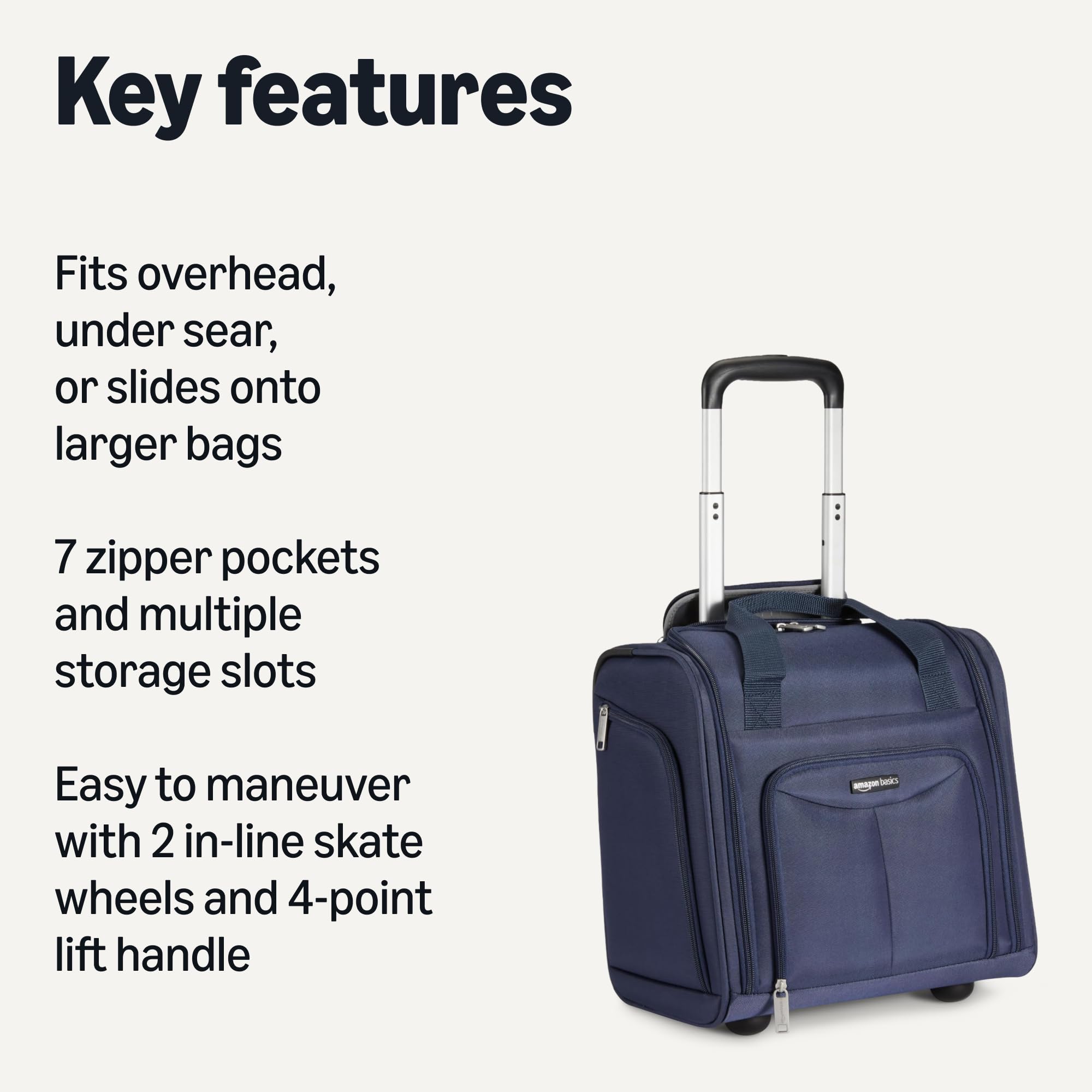 Amazon Basics Bagaglio per Vano Sotto-Sedile, Blu Navy, 35.3 x 25.2 x 38.5 cm