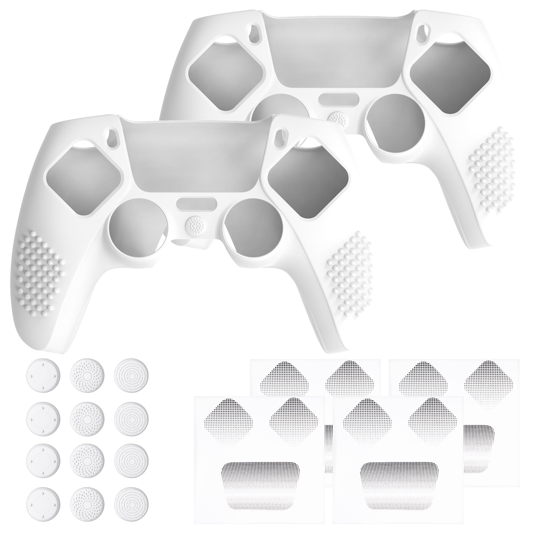 PlayVital 2 Piezas Funda de Silicona Actualizada para ps5 Mando - Carcasa Ergonómica con Tapas de Joysitck & Pegatinas, Cubierta Protectora Compatible con Base de Carga Oficial (3D Tachonado-Blanco)