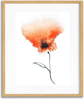 Print of Orange Flower Painting Picture, Abstract Artwork Poster Print Signed by Artist, Vertical Wall Hanging Decor, Portrait Watercolour Nature Floral Giclee, Home Decoration