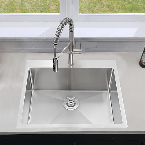 Miniatura 15 de Friho Fregadero de cocina negro de 25 x 22 pulgadas, fregadero cuadrado de acero inoxidable para lavandería al aire libre, cuenco individual Negro