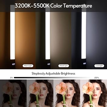 Portable RGB Tube Light LED Video Light Wand 3200K-5500K Dimmable 9 Colorful Light Effects Built-in Battery with Remote Control for Vlog Live Streaming Product Photography