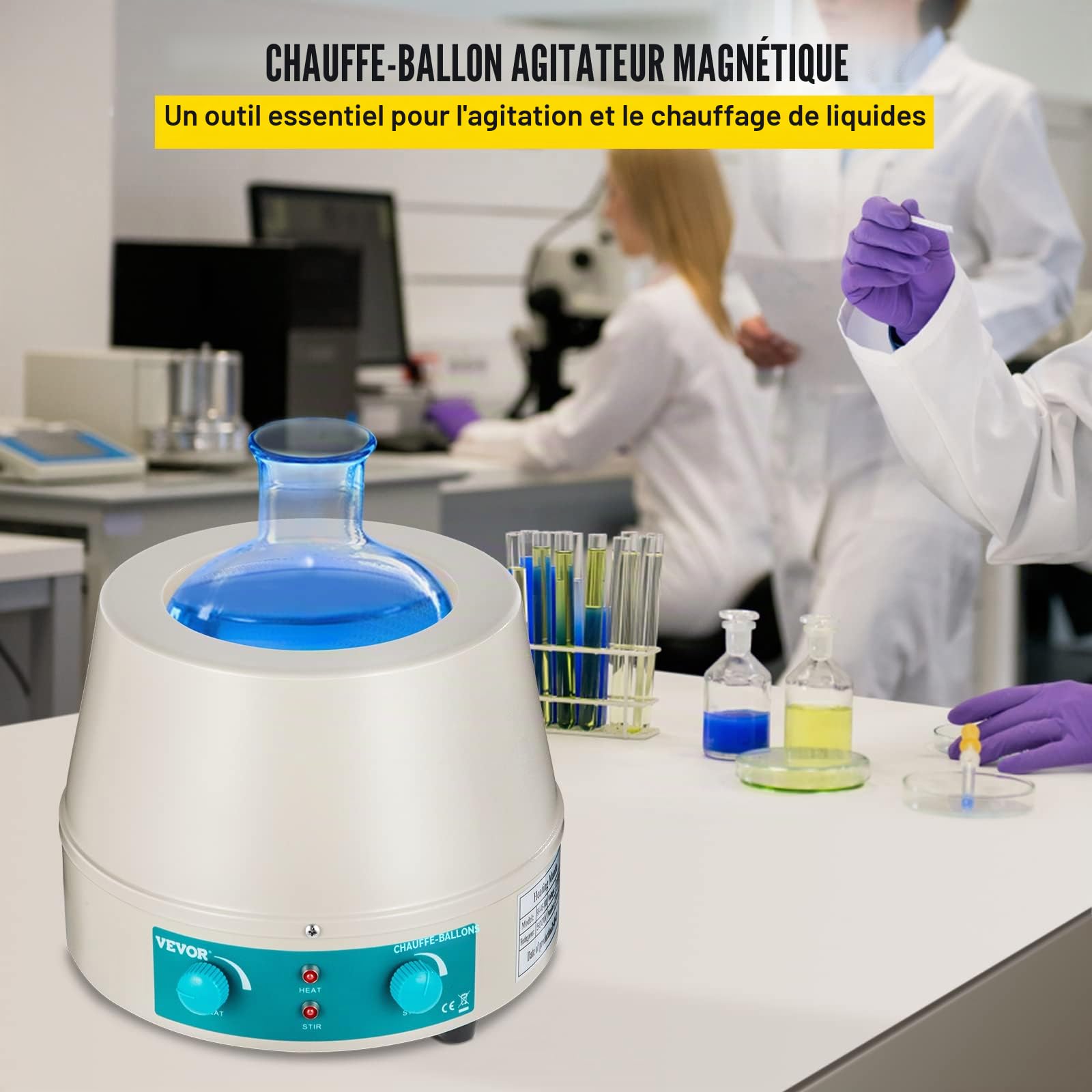 VEVOR Agitateur Magnétique 1000ML Manteau Chauffant 350W Manteau Chauffant Agitateur Affichage Numérique pour flacon à fond rond