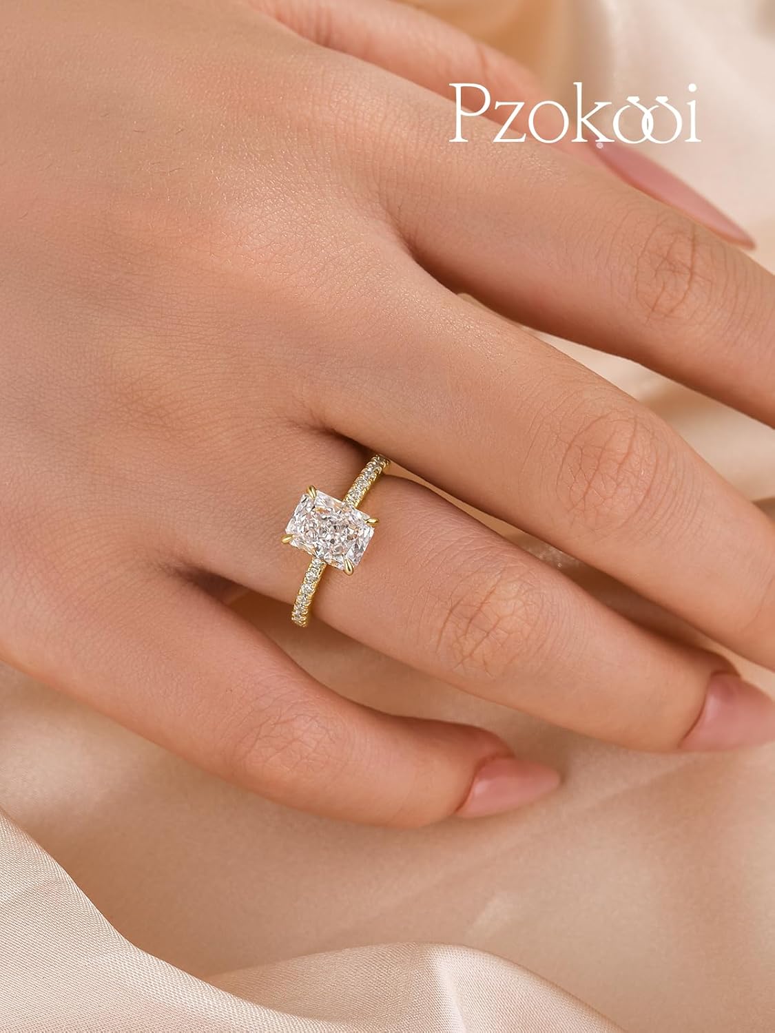 1.5/3.0 Carat Radiant Cut Engagement Ring for Women,Simulated Diamond Promise Wedding Ring in 14K Yellow Gold Plated 925 Sterling Silver - Image 5