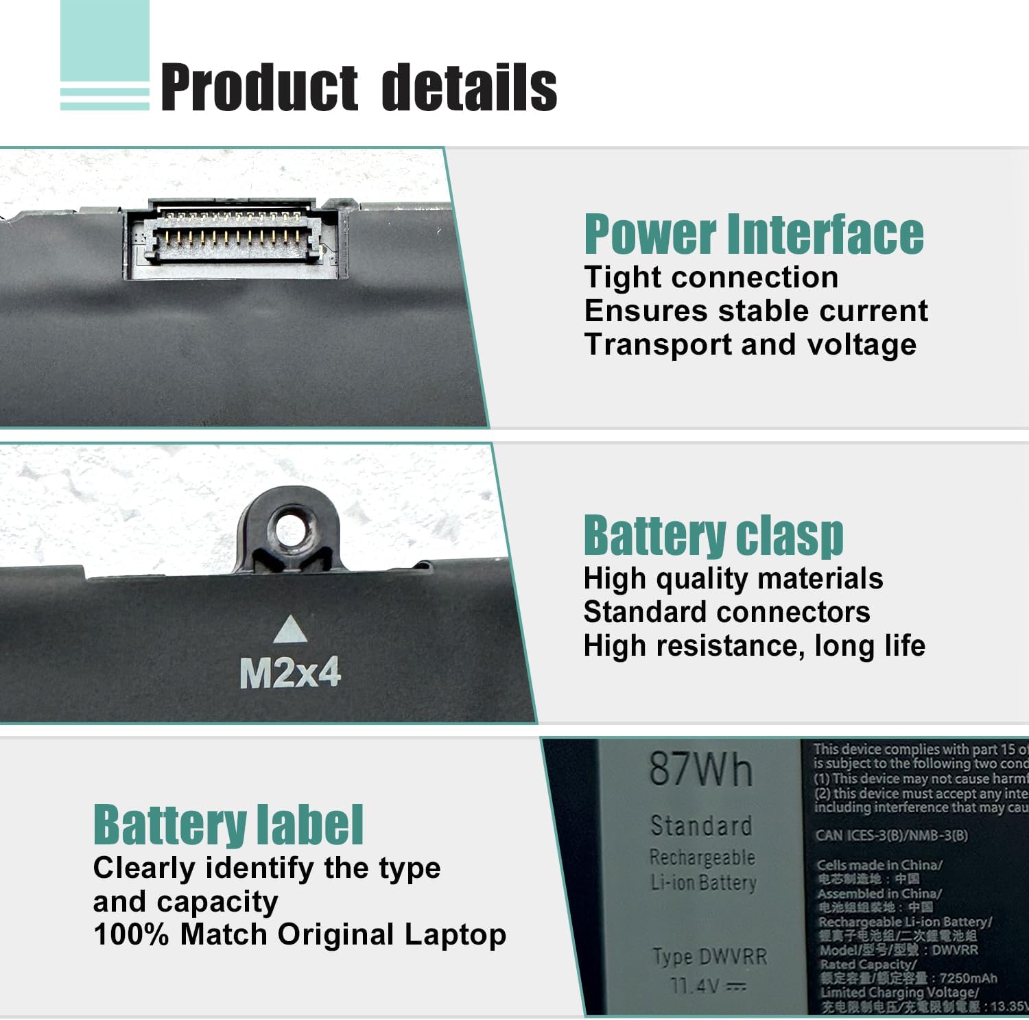 DWVRR 87Wh Laptop Battery Replacement for Dell Alienware x17 R1 R2 Alienware x15 R1 R2 Inspiron 16 7620 2-in-1 Series Notebook 0017GN 0NR6MH 817GN Battery 7250mAh 6-Cell