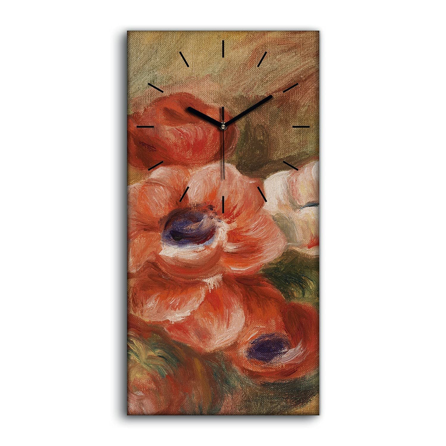 Horloge sur toile déco salon motifs fleurs anémones silencieuse