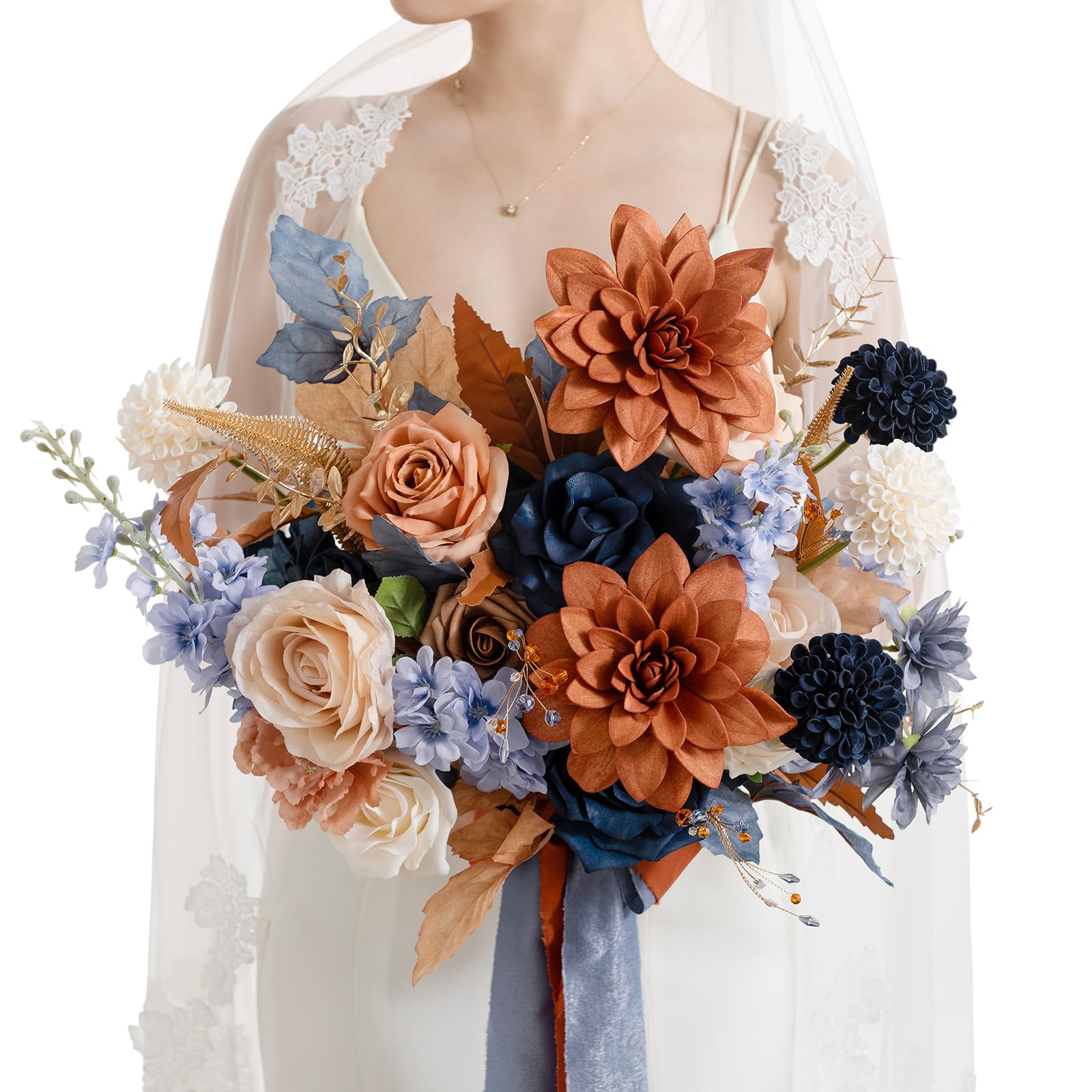Ling's Moment Blue and Orange Wedding Bouquet