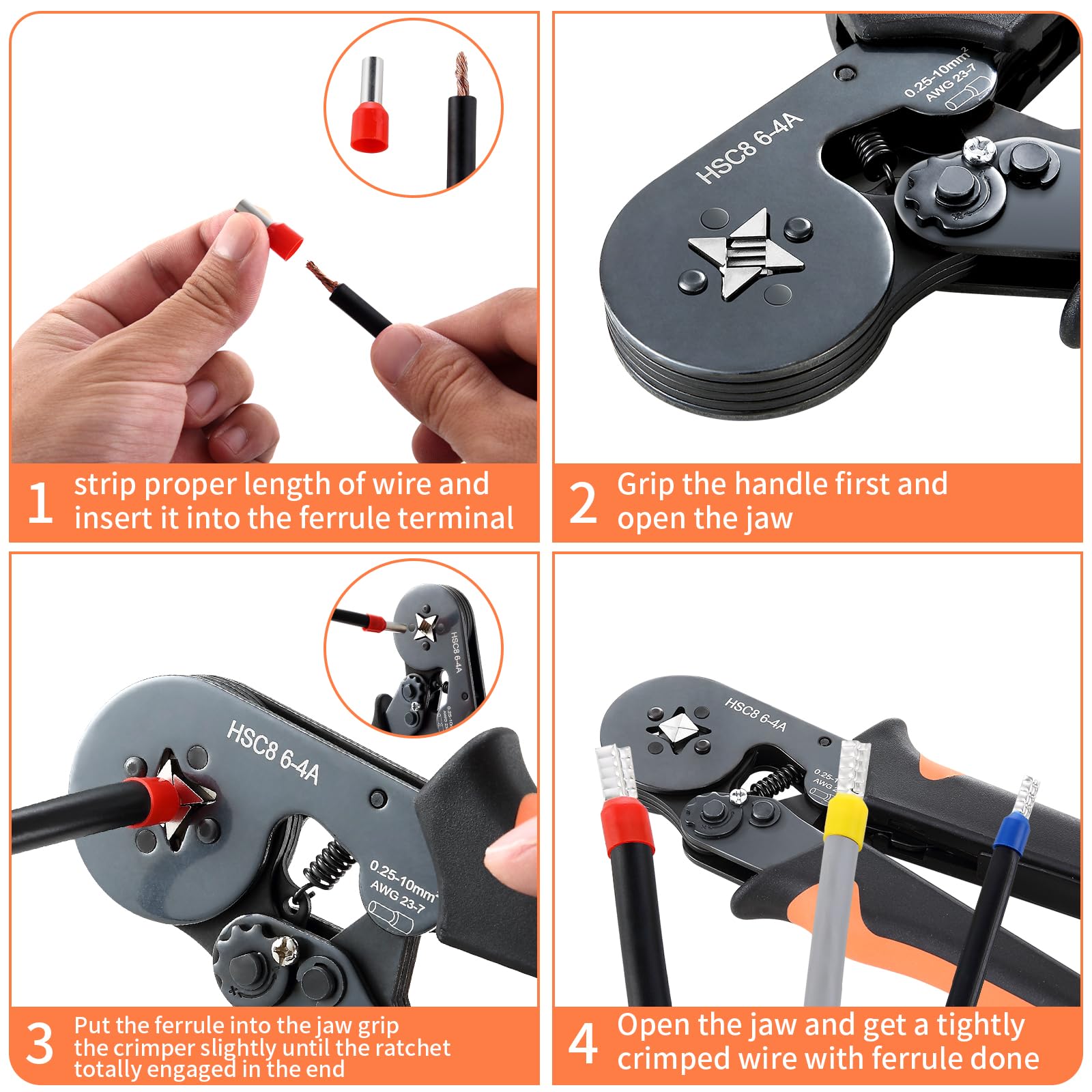 Set Pinza Crimpatrice Con 1250 Terminali - Autoregolante 0.25-10 Mm², Per Cablaggi Fai-da-te