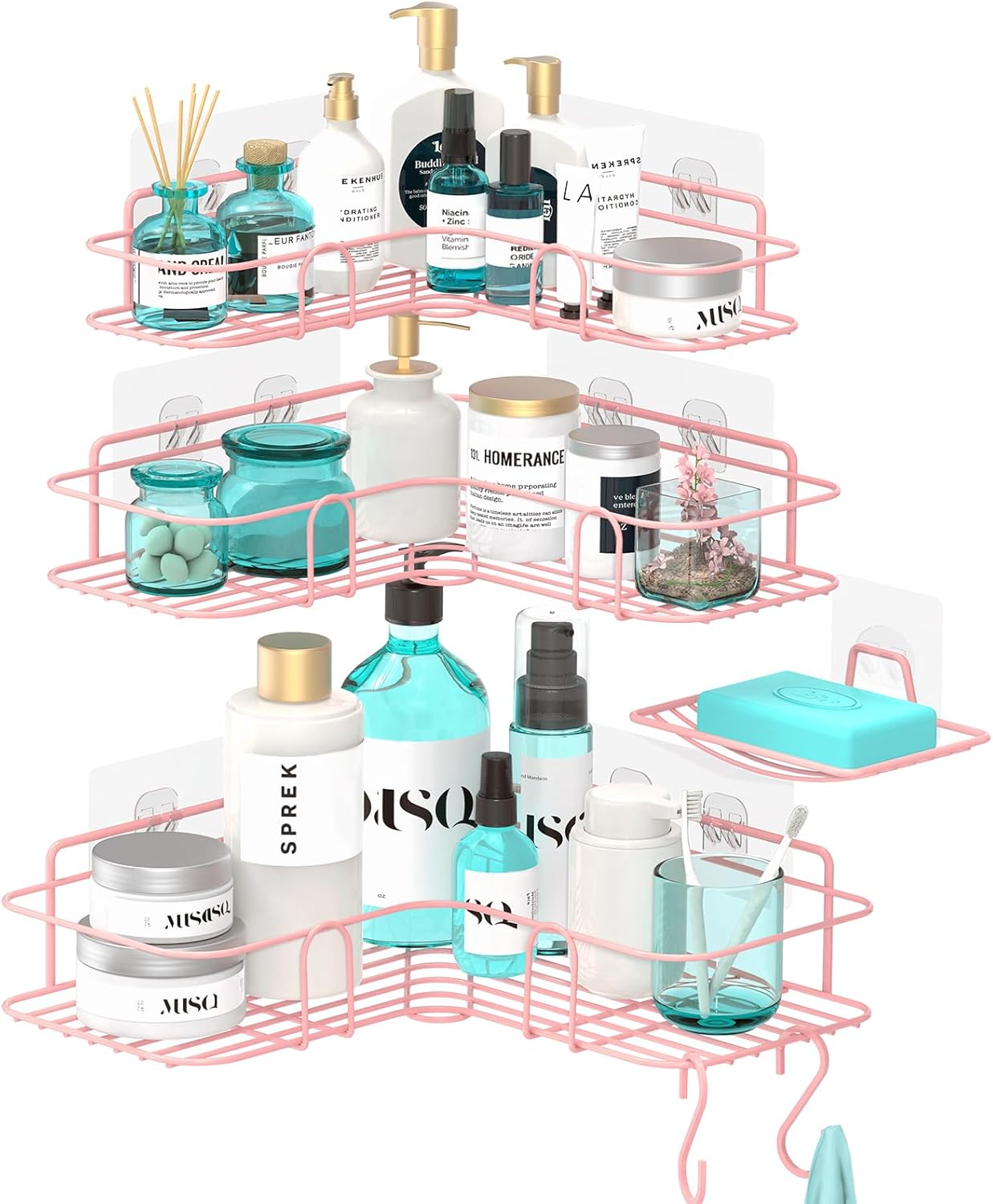 TOVE KNIGHTY Pink Shower Caddy, 4 Pack Corner Shower Shelves, Shower Organizer Shelf