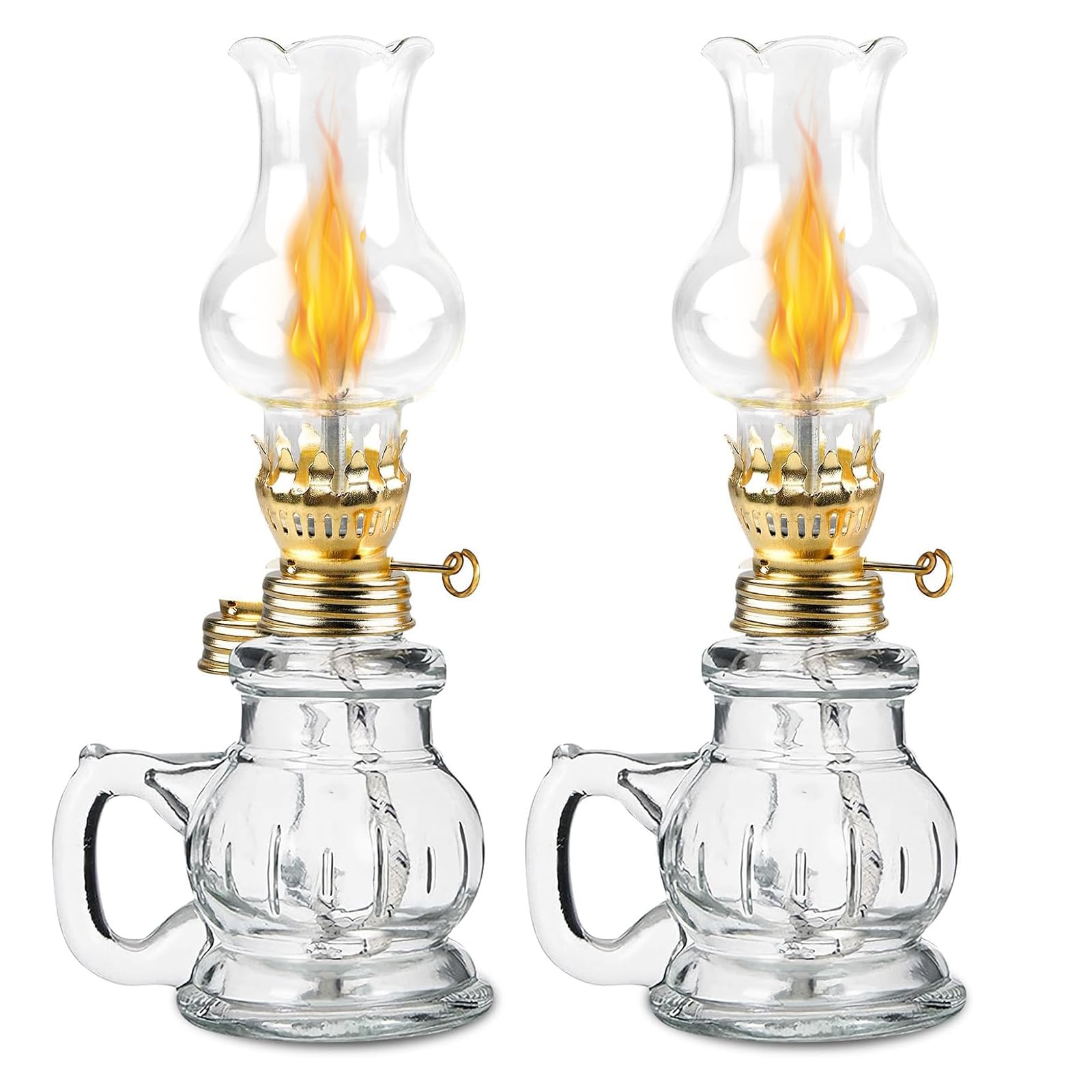 2 Stück Glas Petroleumlampe Öllampe Laterne, Öllampen Aus Glas, Petroliumöllampe Vintage Petrollampe Kerosinlaterne Petroleum Lampen Öl Lampen, Für Wohnzimmer, Esszimmer, Garten, Notfalleinsatz