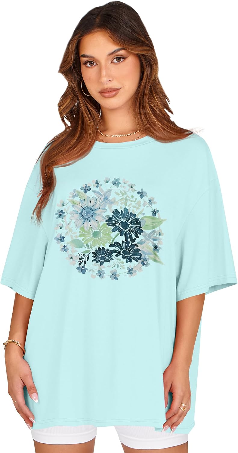Womens Oversized Tshirt Graphic Tees Crew Neck Summer Short Sleeve Tops image 2