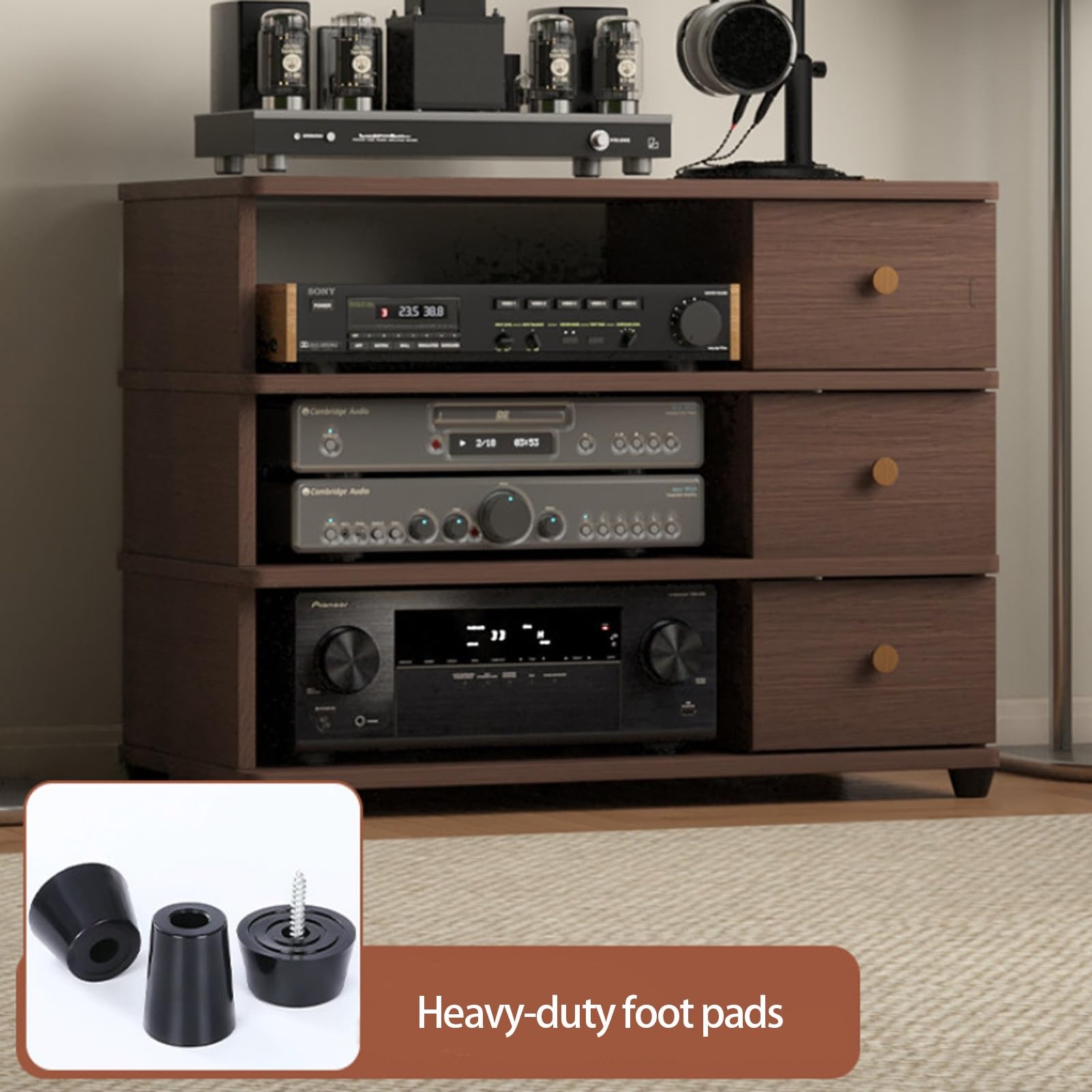 Supporto CD Stereo 4 Livelli Regolabile, Mobile AV con Ripiani Modificabili | Centro di Intrattenimento Marrone Rustico a 4 Livelli, Facile da Montare, for Soggiorno, Camera da Letto(Brown)