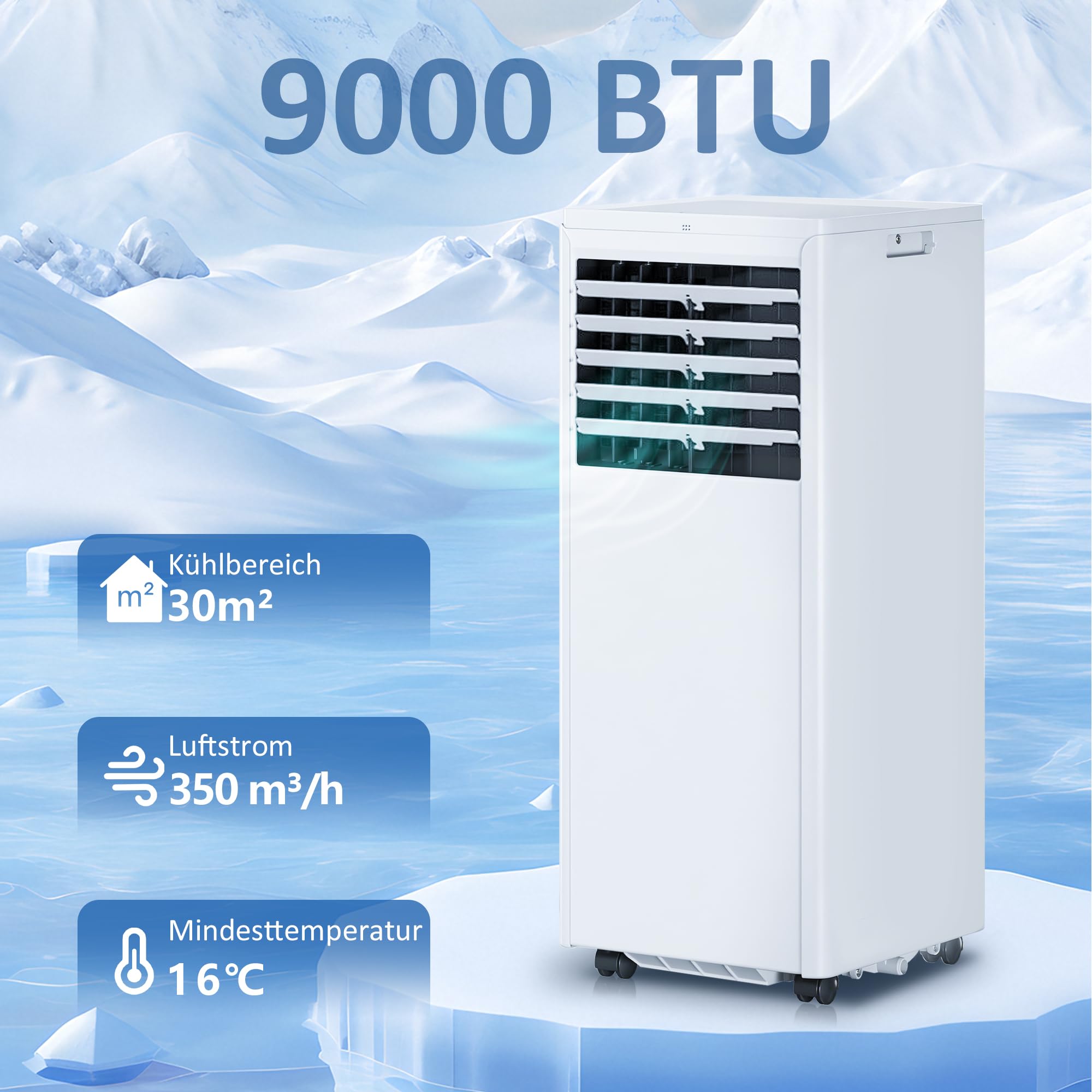 HOMCOM Przenośny klimatyzator z wężem wylotowym 9000 BTU 1010 W, mobilny klimatyzator 4 w 1, chłodzenie, wentylacja, osuszanie 42 l/dzień, tryb snu, timer 24 h, pilot zdalnego sterowania, zestaw