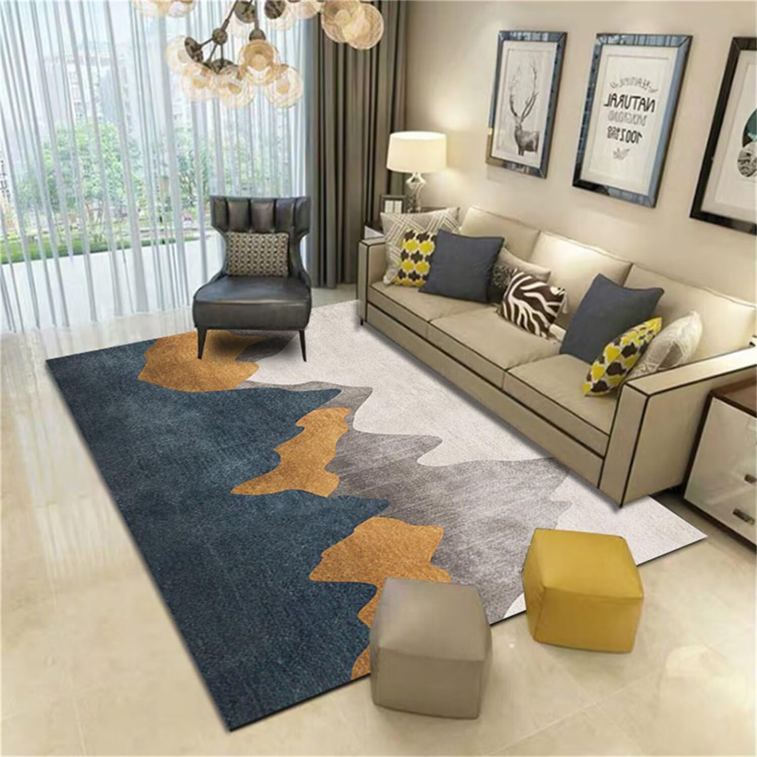 Tapis bureau sol anti dérapant bleu gris 170x240cm tapis de salon grand format moderne