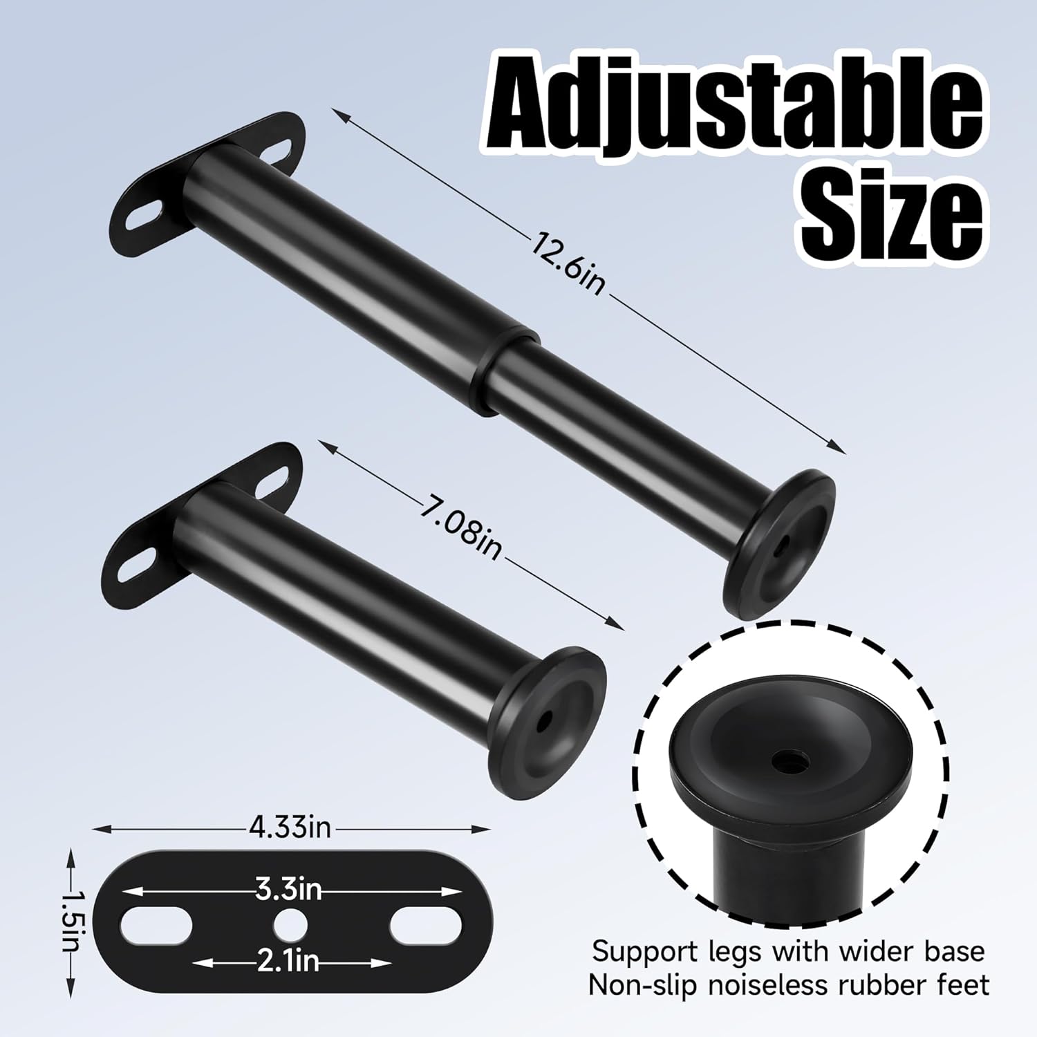 ZhouDaShu Adjustable Height Support Leg for Bed Frame,Bed Frame Center Support Legs with Wider Base,Bed Reinforcement Kit for Metal/Wood Slat,Height from 7" to 12.6",Black-4 Pcs