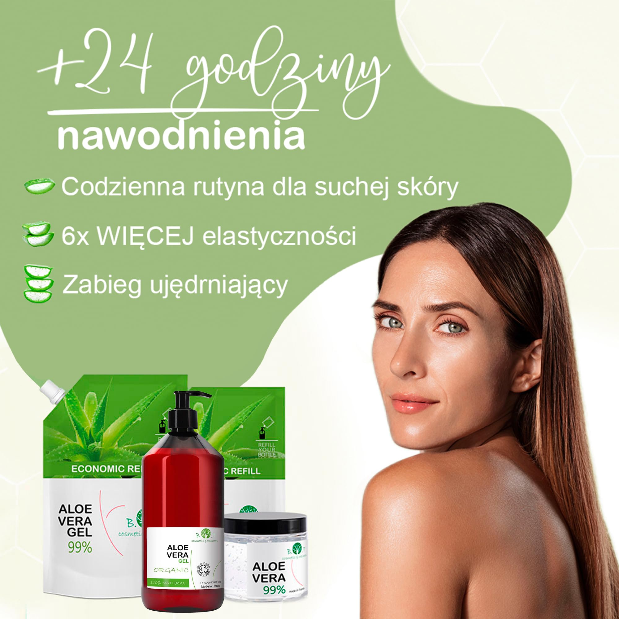 B.O.T. Cosmetics & Wellness - 99% Naturalny Aloe Vera Żel 250ml | Z Alg Ekstraktem | Nawilża, Oczyszcza Skórę | Idealny dla Poparzeń Słonecznych