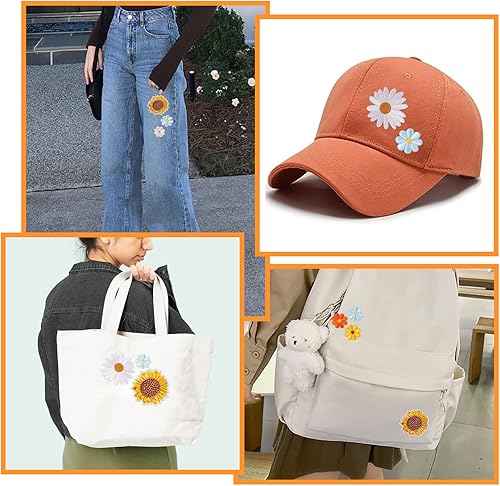 Miniatura 2 de Amaxiu Parches para planchar con girasol, 17 piezas de parches coloridos de margaritas para reparación de ropa, parches bordados para coser en