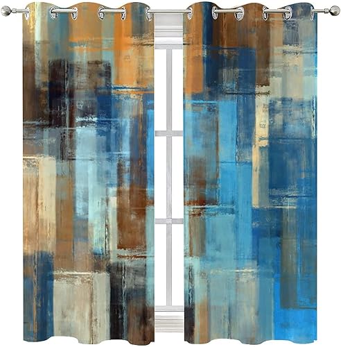 Miniatura 8 de Cortinas coloridas de pintura abstracta azul moderna, para patio, acuarela, graffiti, estilo pintura, con aislamiento térmico, ojales en la parte