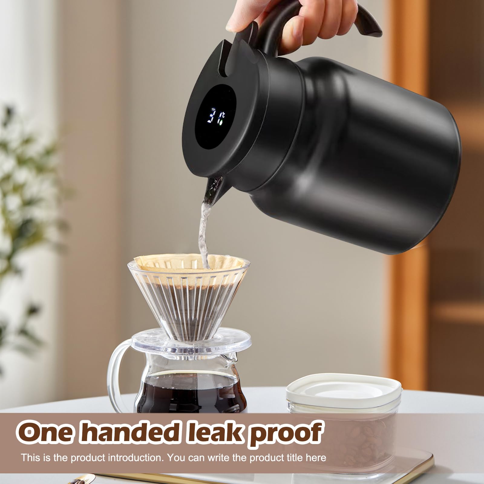 Thermos da 1 l con colino da tè, thermos con indicatore di temperatura, caffettiera (senza perdite, nessuna goccia), caffettiera ben sigillata, per caffè, tè e latte