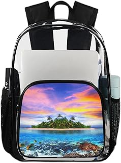 Mochila transparente Summer Ocean Animals mochila resistente para livros, mochila transparente impermeável tartaruga marinha mochila PVC transparente com alça de ombro reforçada para escola, trabalho, viagens, Multicor