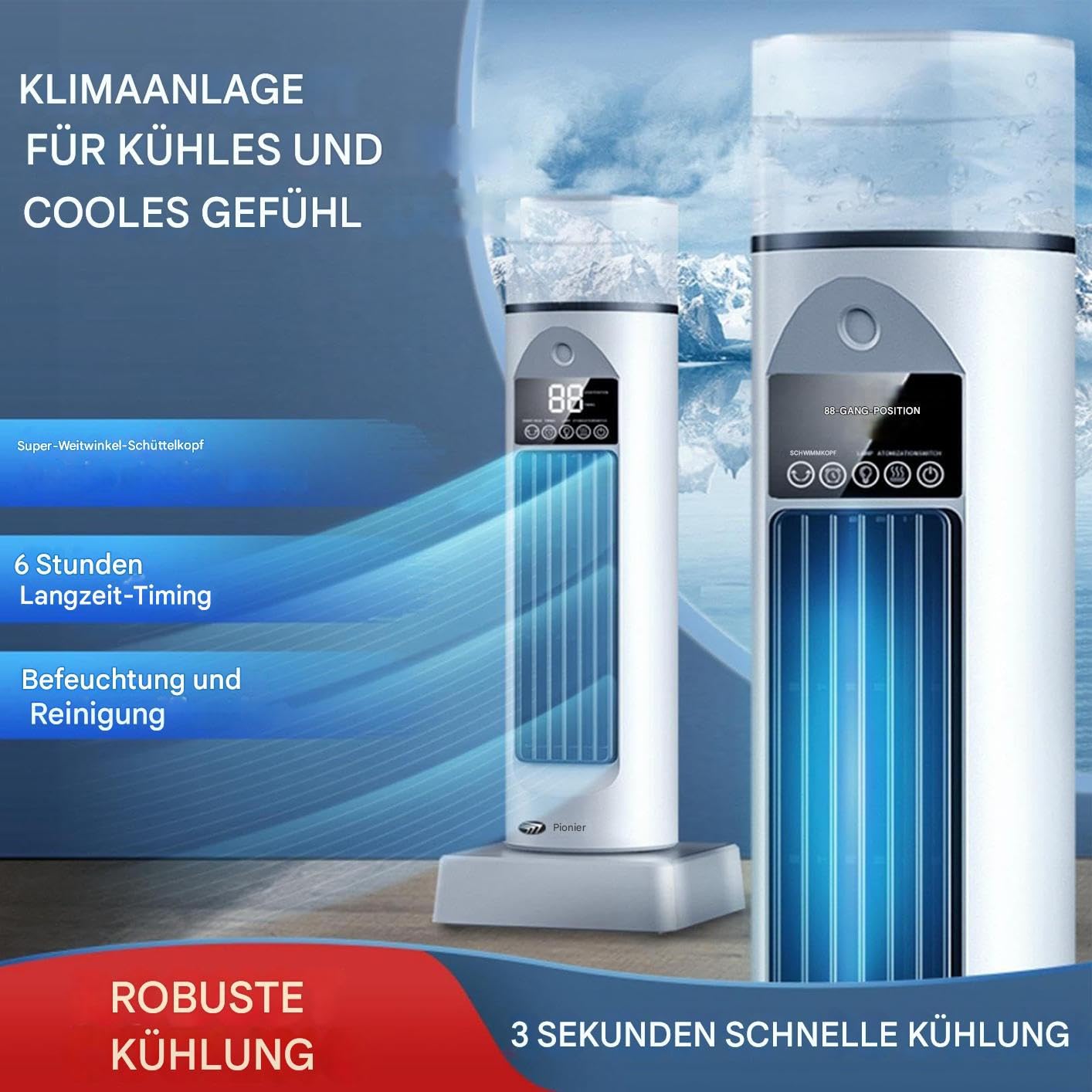 Generisch Ventola a torre – Ventilatore intelligente silenzioso a 6 velocità | Ventilatore portatile per camera da | Ventilazione oscillante a 120 gradi, raffreddamento compatto per casa