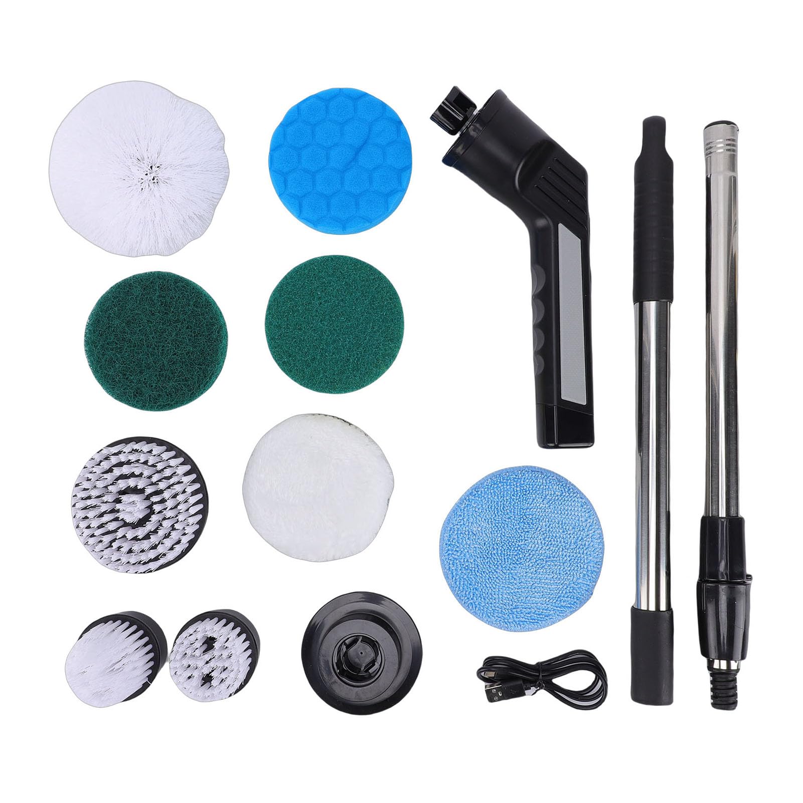 Limpiador de Ducha Potente, Cepillo Eléctrico 9 en 1 con 450 RPM para Azulejos de Baño y áreas Difíciles de Limpiar, de 50 Pulgadas de Largo (JY6016 Negro (9 Cabezales))