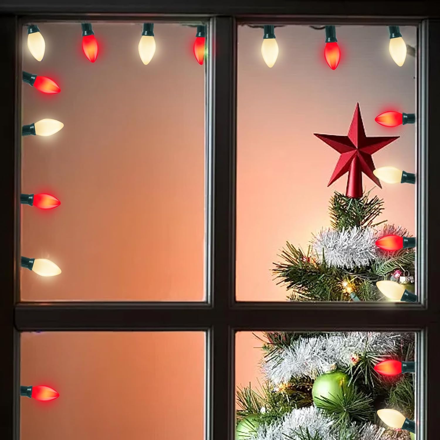 C7 LED Red and White Christmas Lights, 25Ft Outdoor Christmas Decorations Light with 27 Shatterproof LED Bulbs, Hanging Vintage Christmas Lights for Christmas Tree Roofline Holiday Party Backyard
