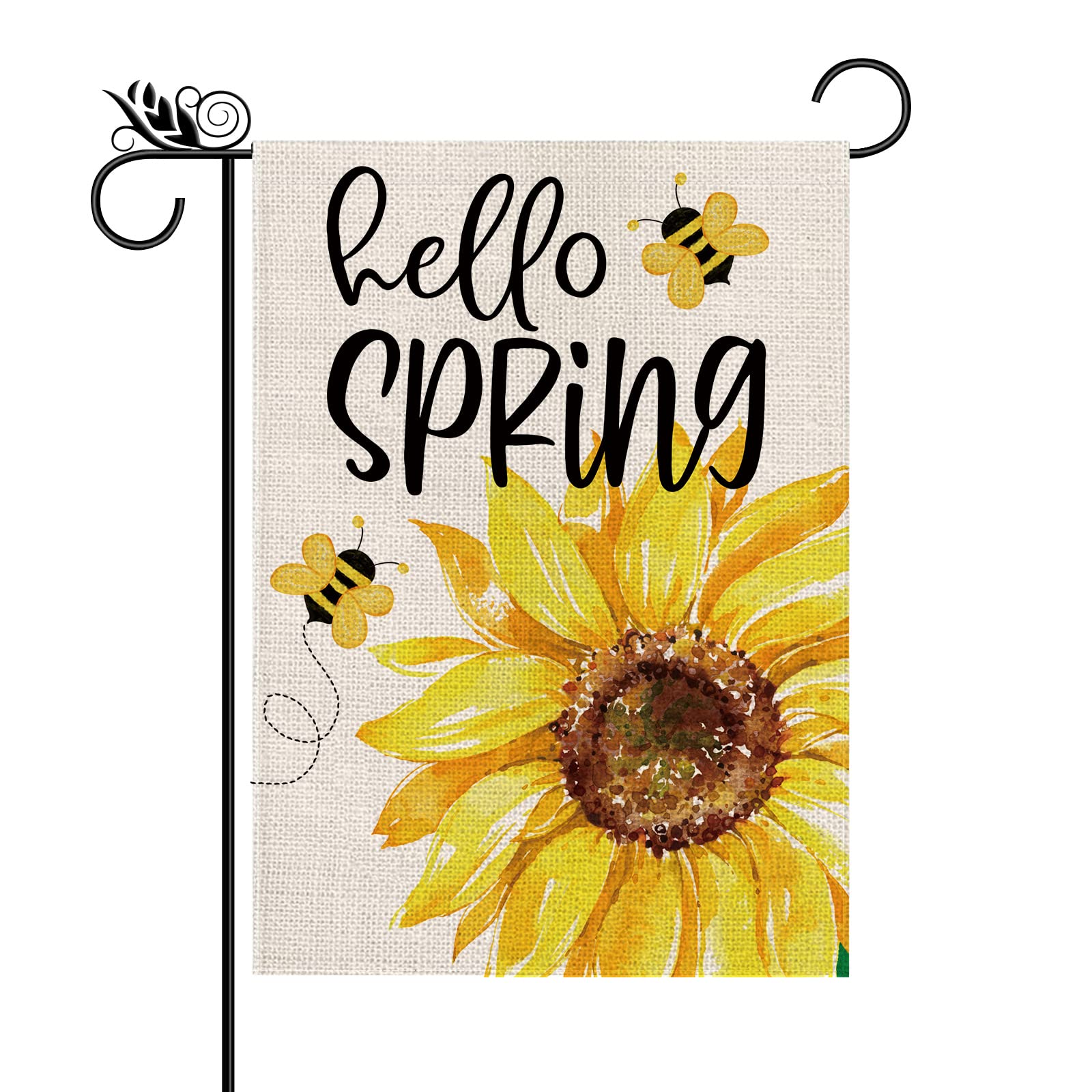 Spring Garden Flag Sunflower Bee Hello Spring Vertical Double Sided Yard Outdoor Decor 12.5x18 Inch