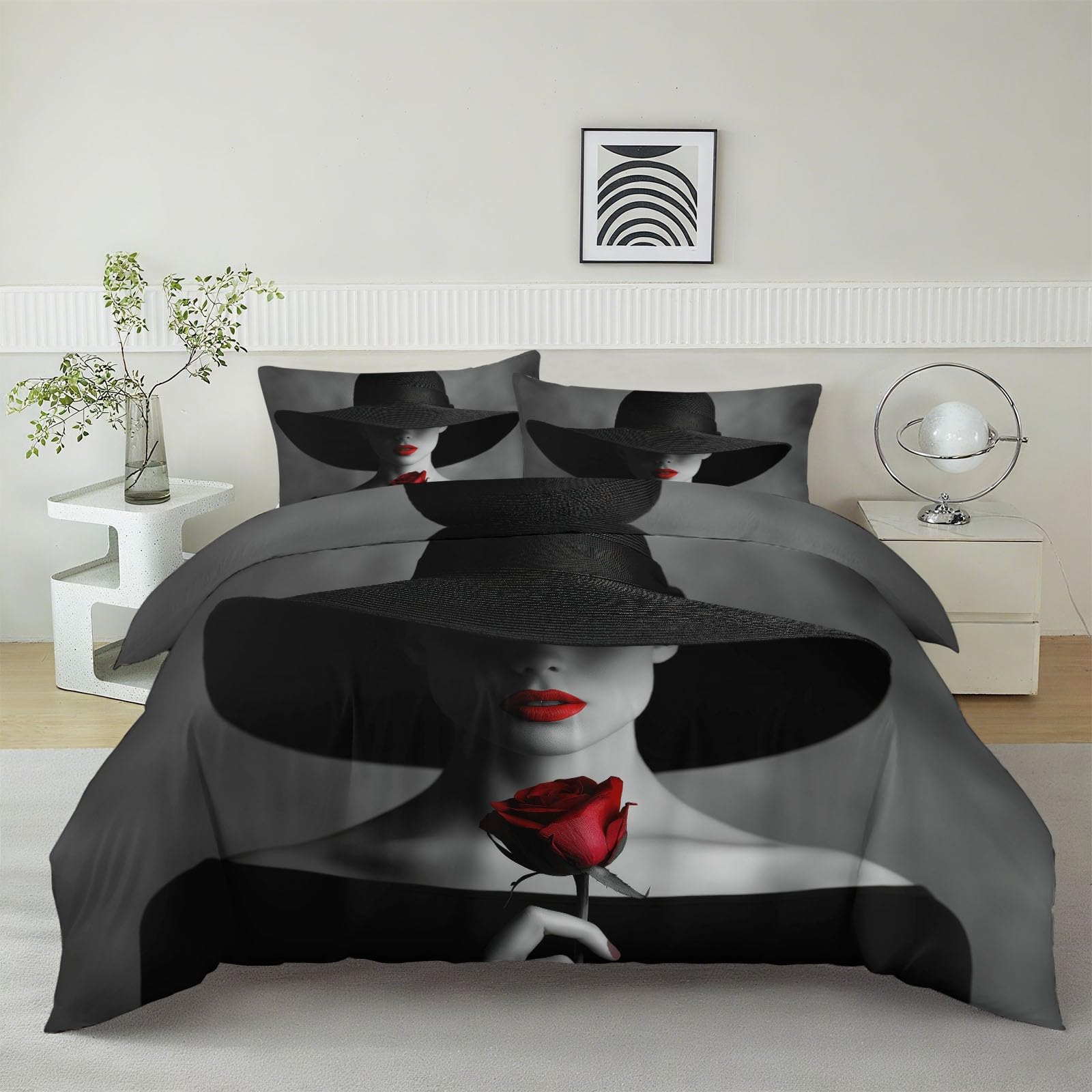Housse de couette 240x260 cm gris avec parure de lit gothique à motif lèvres